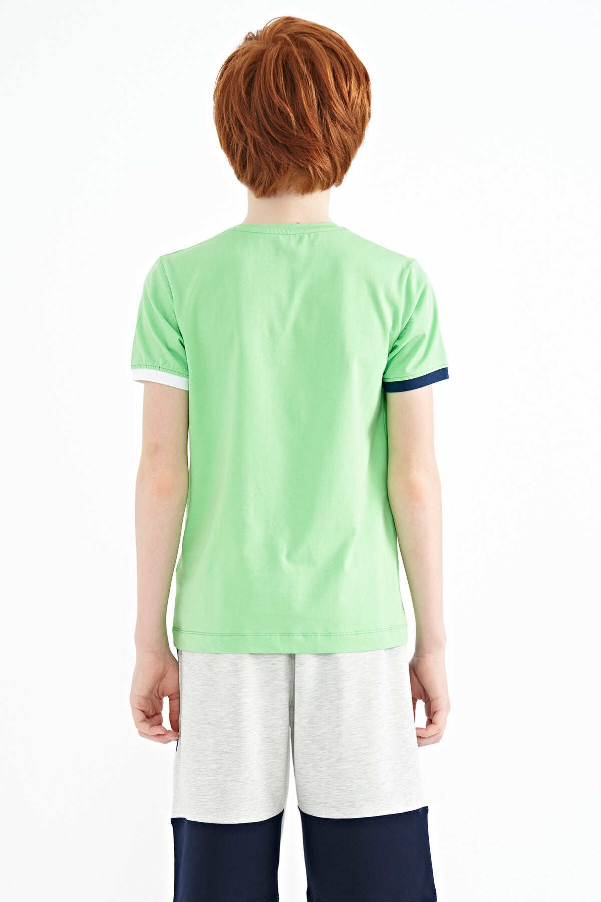 Neon Yeşil Kol Ucu Renkli Detaylı Baskılı Standart Kalıp Erkek Çocuk T-Shirt - 11156