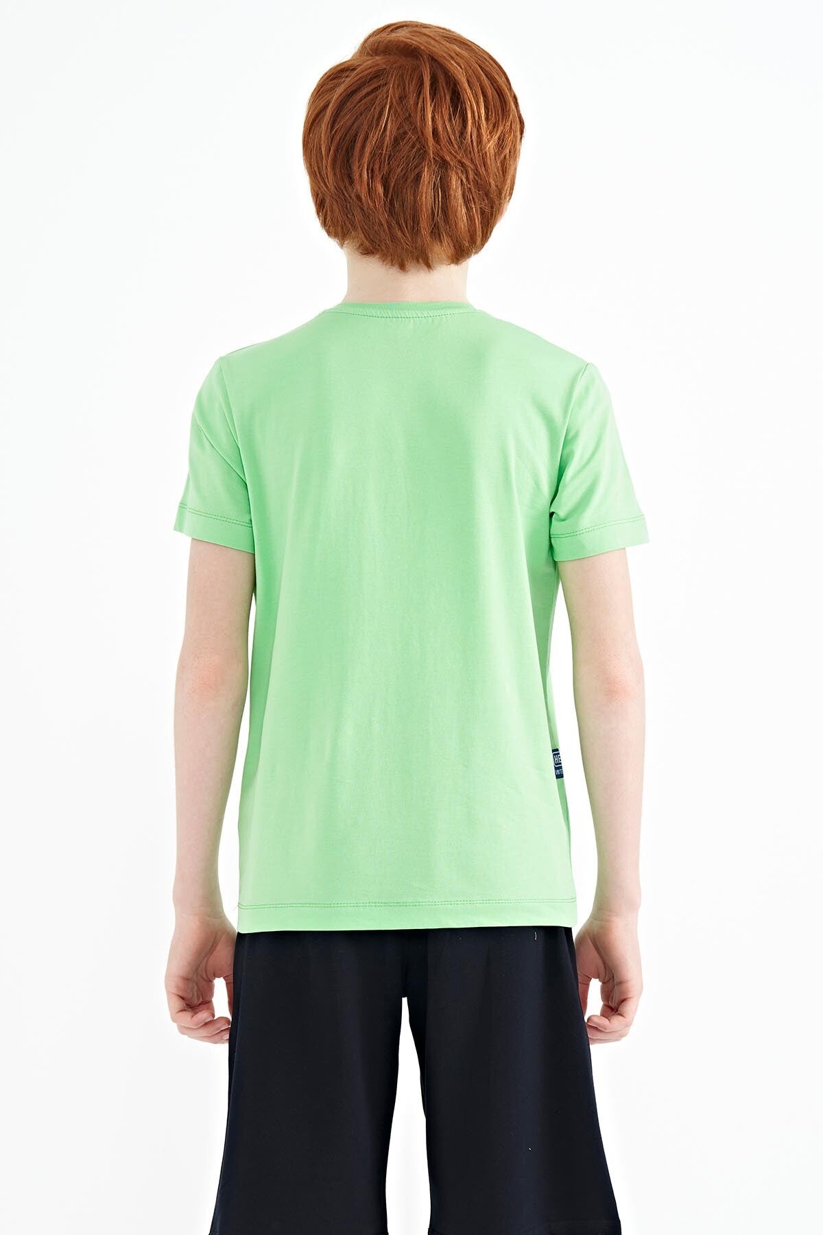 Neon Yeşil Yazı Baskılı O Yaka Standart Kalıp Erkek Çocuk T-Shirt - 11149