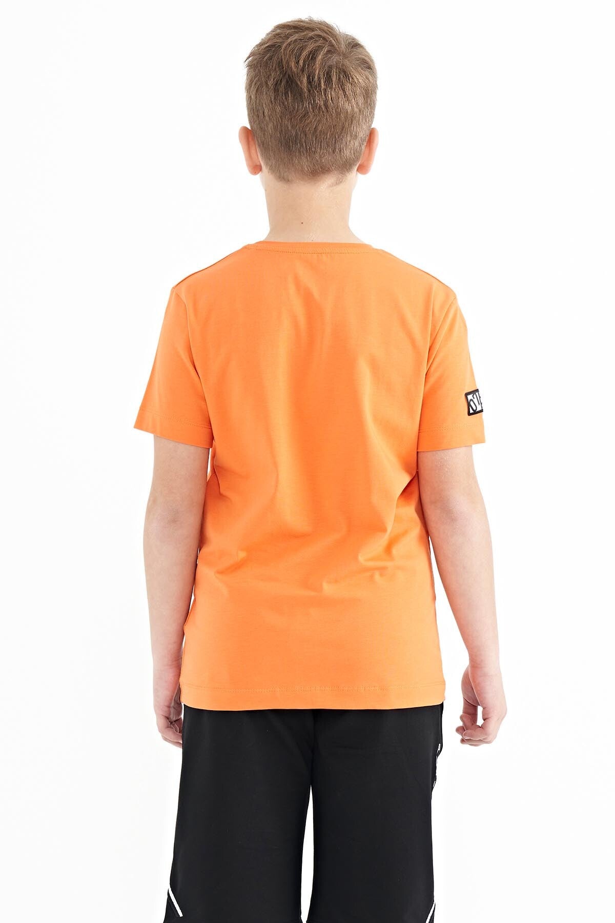 Oranj Baskı Detaylı O Yaka Standart Kalıp Erkek Çocuk T-Shirt - 11104