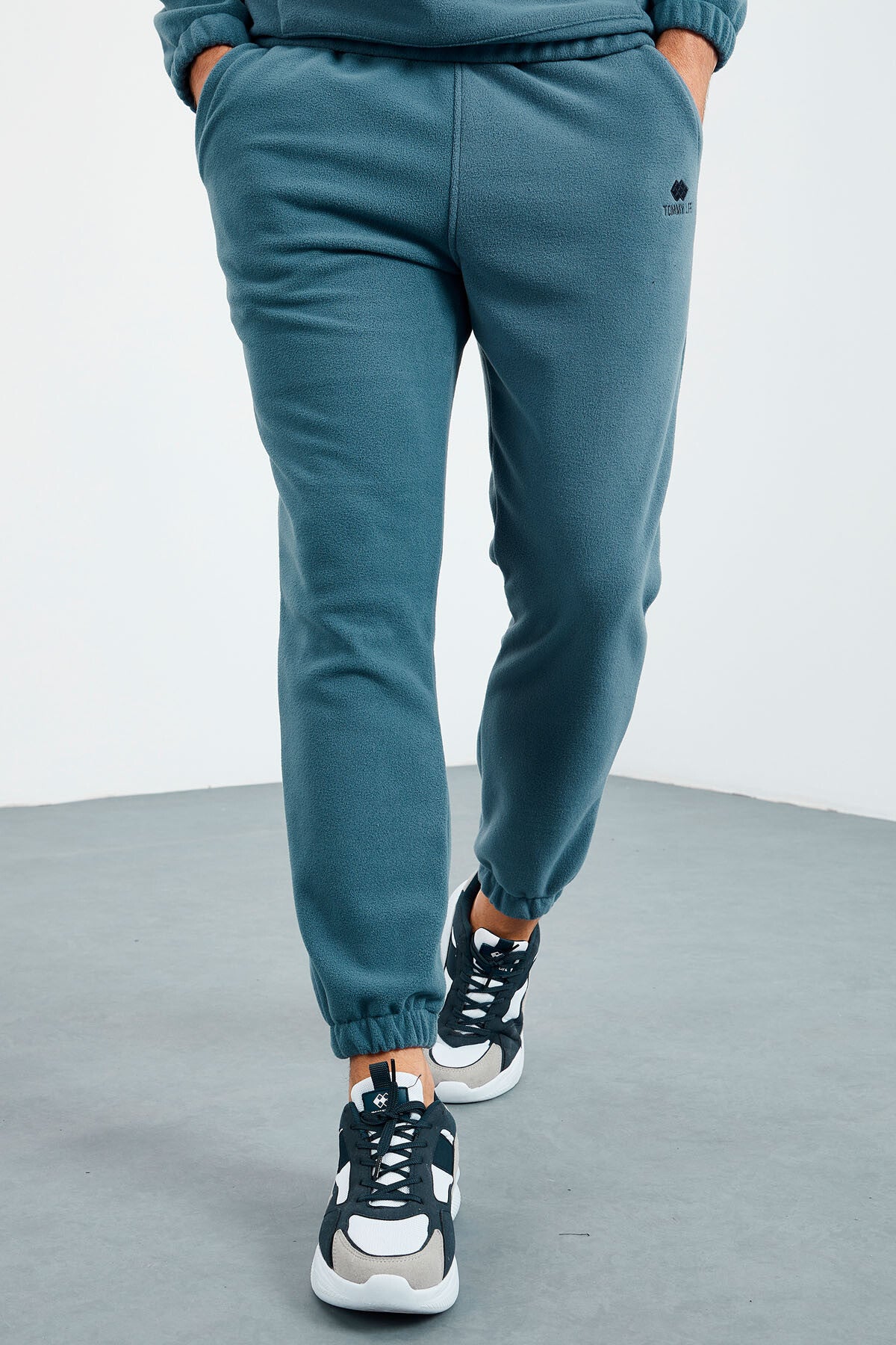 Orman Yeşil - Orman Yeşil Yarım Fermuar Dik Yaka Lastik Paça Polar Erkek Eşofman Takımı - 85159