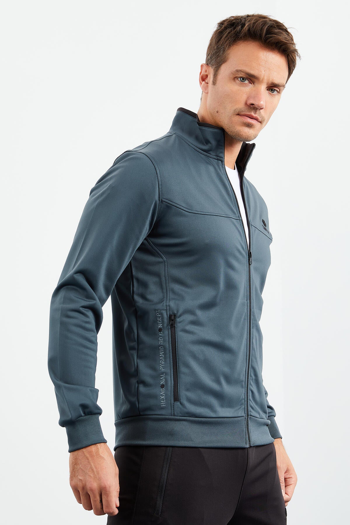 Orman Yeşil - Siyah Dik Yaka Fermuarlı Standart Kalıp Klasik Paça Erkek Eşofman Takımı - 85162