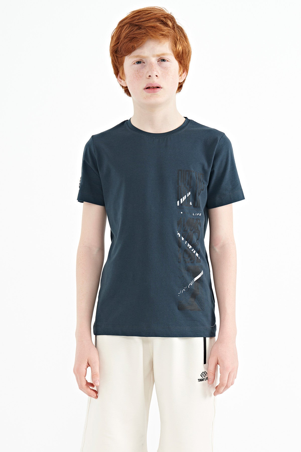 Orman Yeşili Baskı Detaylı O Yaka Standart Kalıp Erkek Çocuk T-Shirt - 11104