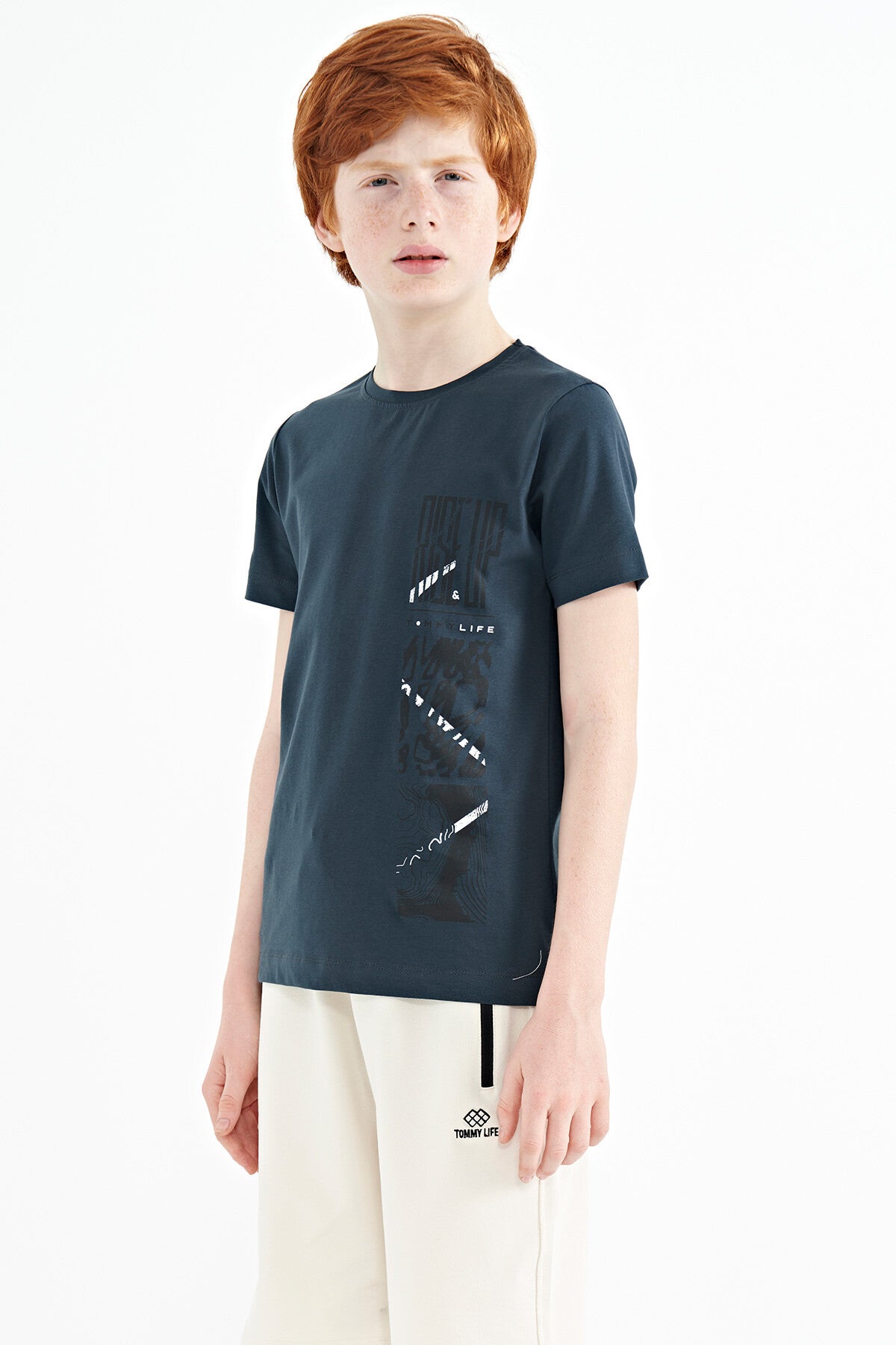 Orman Yeşili Baskı Detaylı O Yaka Standart Kalıp Erkek Çocuk T-Shirt - 11104