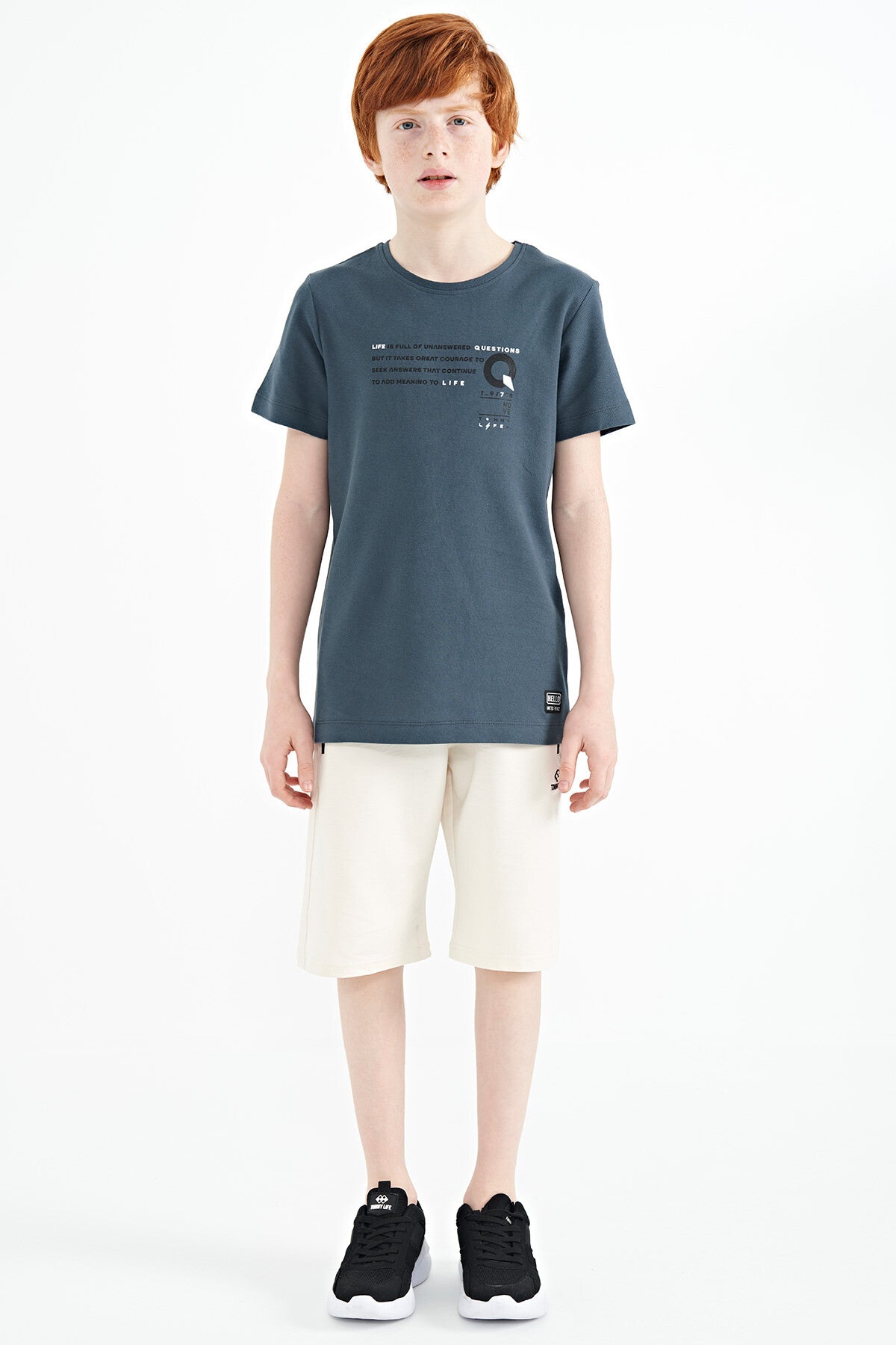 Orman Yeşili Baskı Detaylı O Yaka Standart Kalıp Erkek Çocuk T-Shirt - 11145