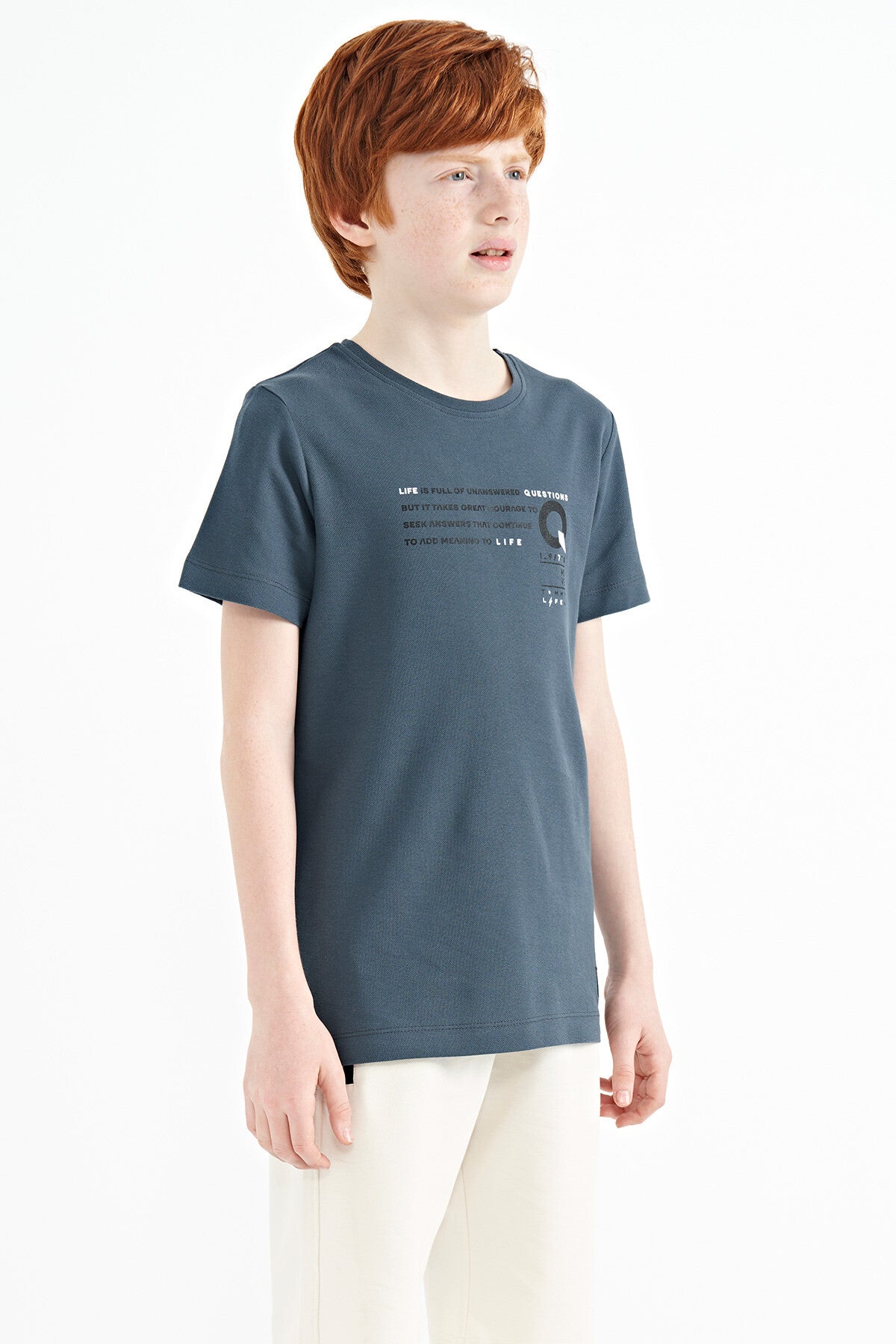 Orman Yeşili Baskı Detaylı O Yaka Standart Kalıp Erkek Çocuk T-Shirt - 11145
