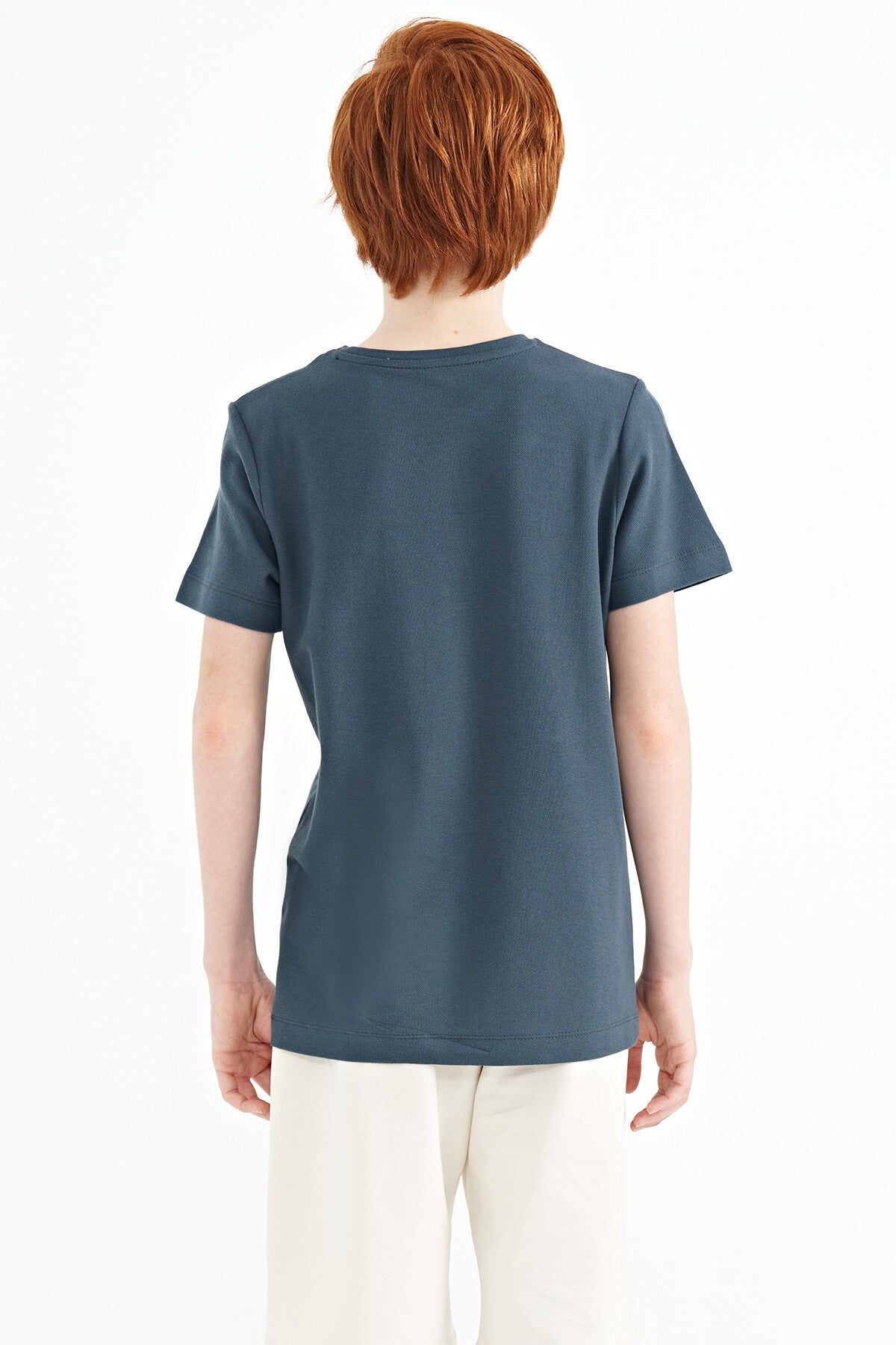 Orman Yeşili Baskı Detaylı O Yaka Standart Kalıp Erkek Çocuk T-Shirt - 11145