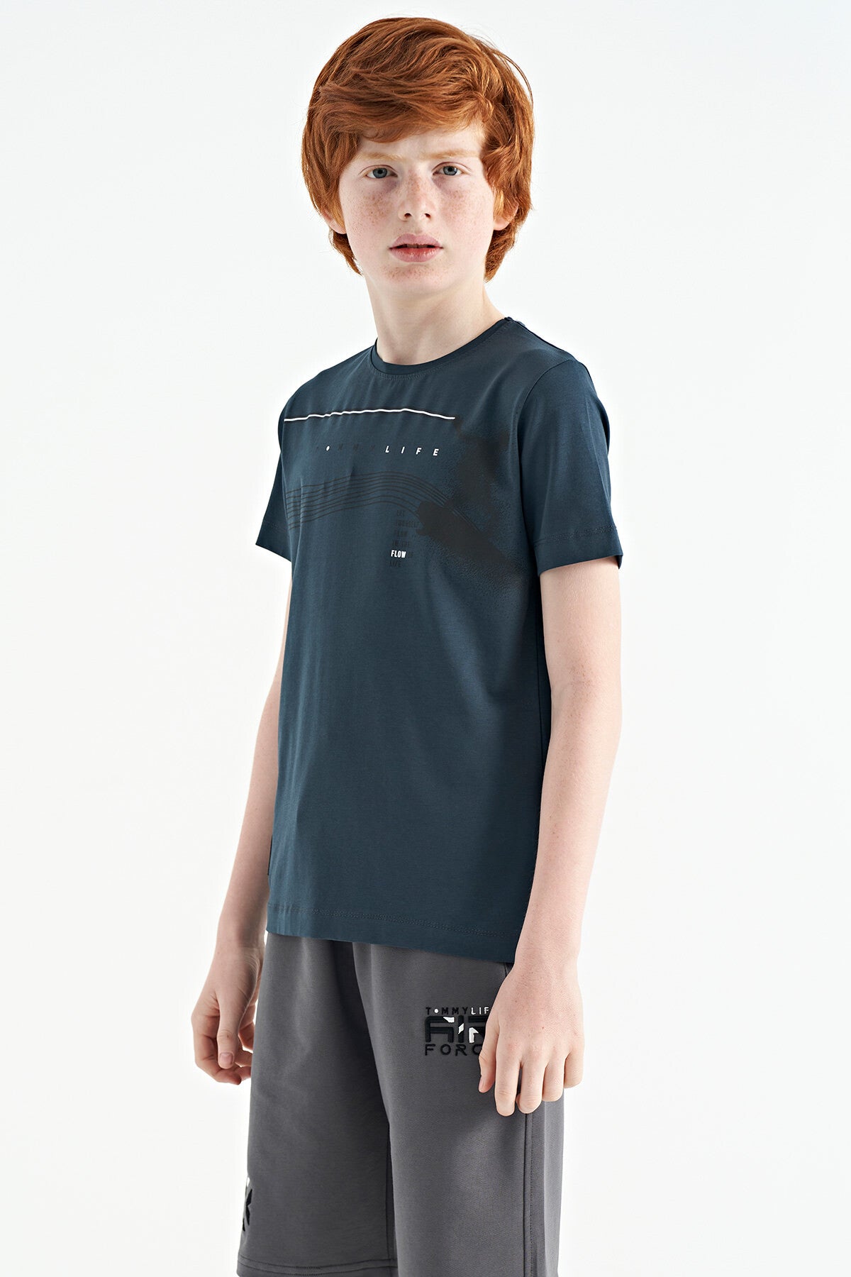 Orman Yeşili Baskı Detaylı Standart Kalıp O Yaka Erkek Çocuk T-Shirt - 11133