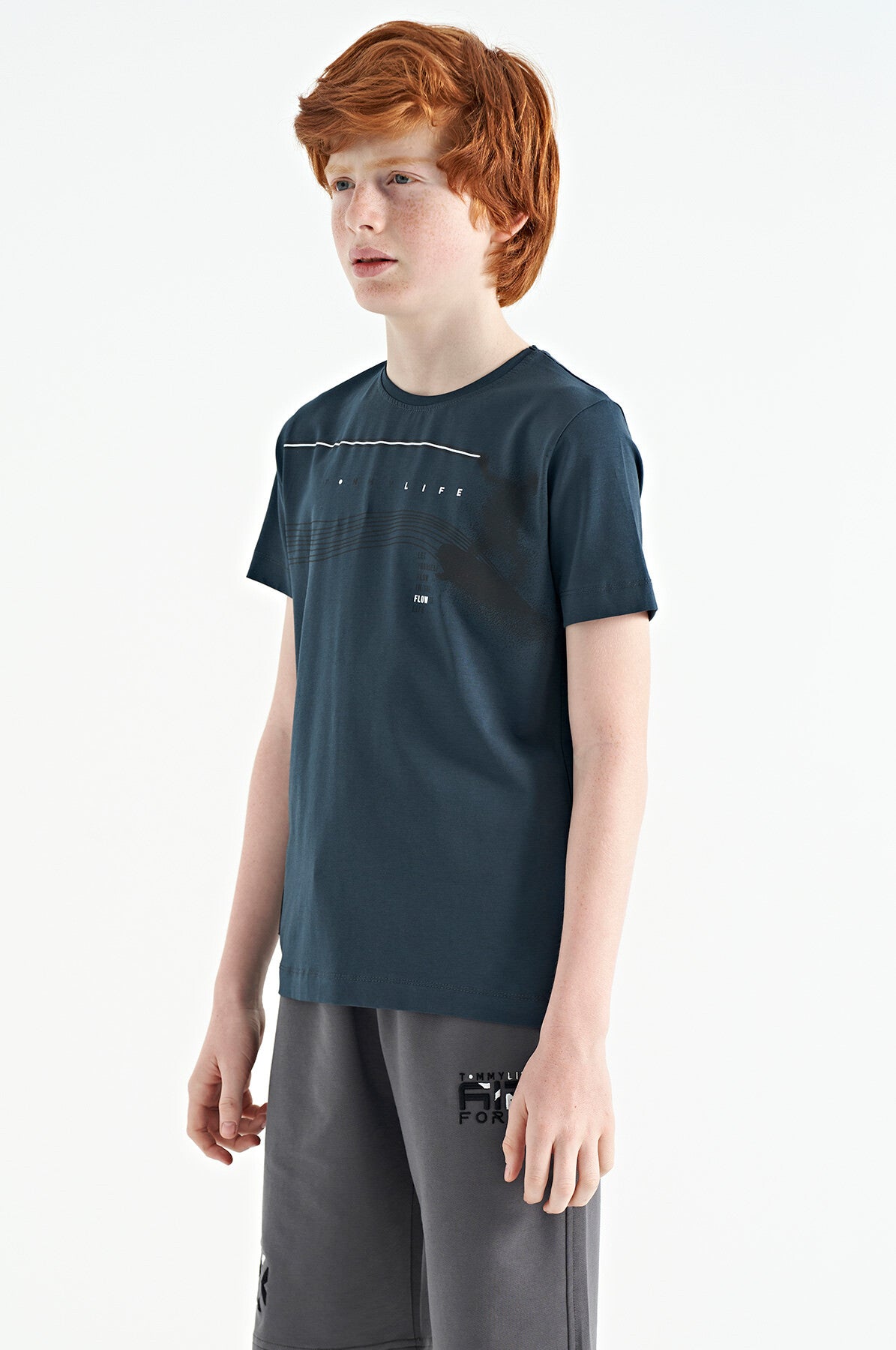Orman Yeşili Baskı Detaylı Standart Kalıp O Yaka Erkek Çocuk T-Shirt - 11133