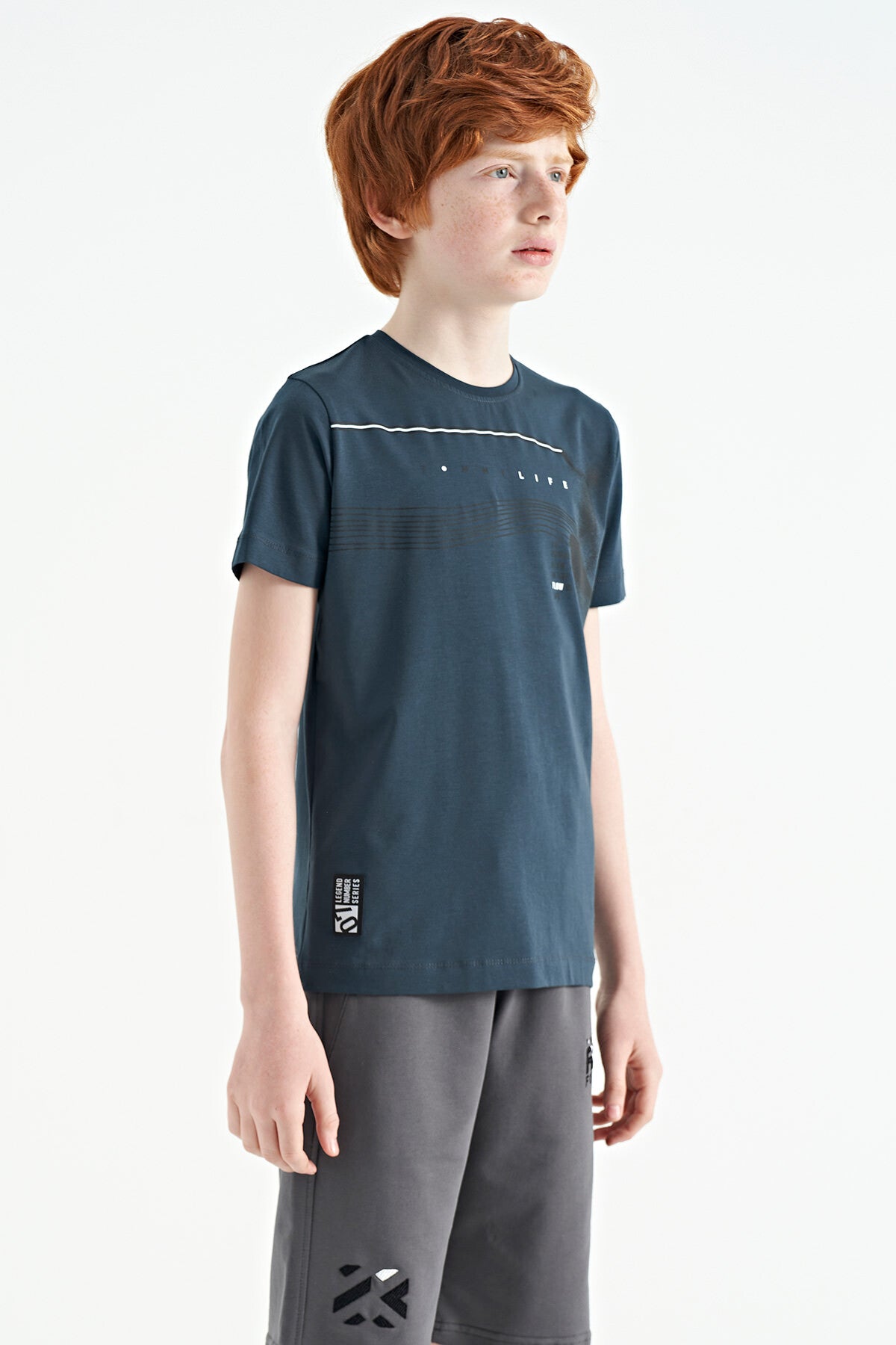 Orman Yeşili Baskı Detaylı Standart Kalıp O Yaka Erkek Çocuk T-Shirt - 11133
