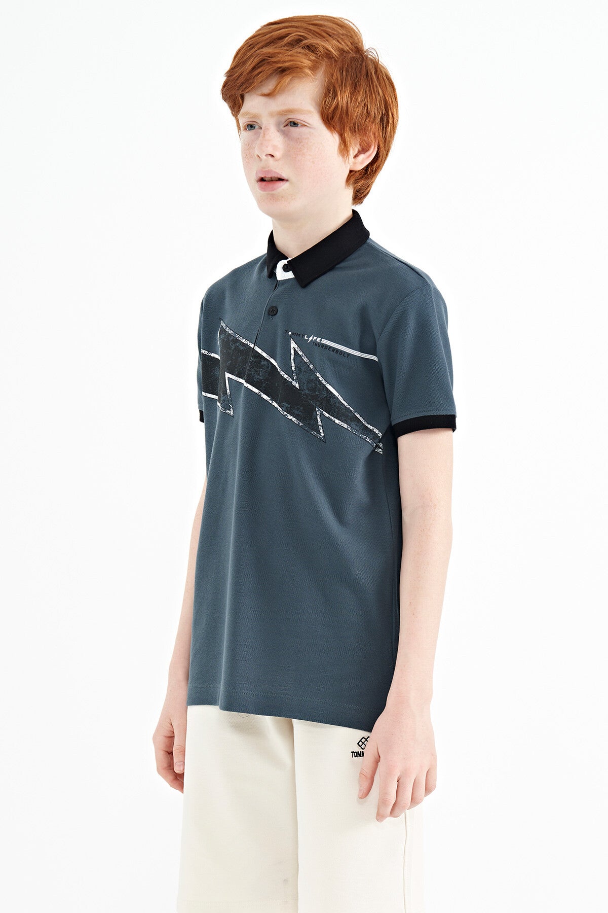 Orman Yeşili Baskı Detaylı Standart Kalıp Polo Yaka Erkek Çocuk T-Shirt - 11154