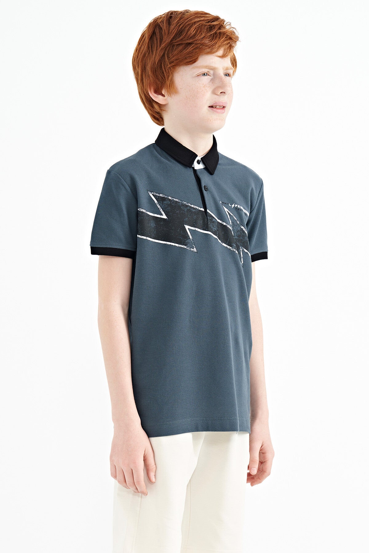 Orman Yeşili Baskı Detaylı Standart Kalıp Polo Yaka Erkek Çocuk T-Shirt - 11154