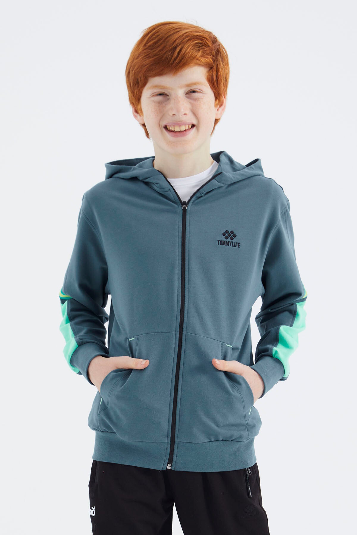 Orman Yeşili Fermuarlı Erkek Çocuk Sweatshirt - 11180