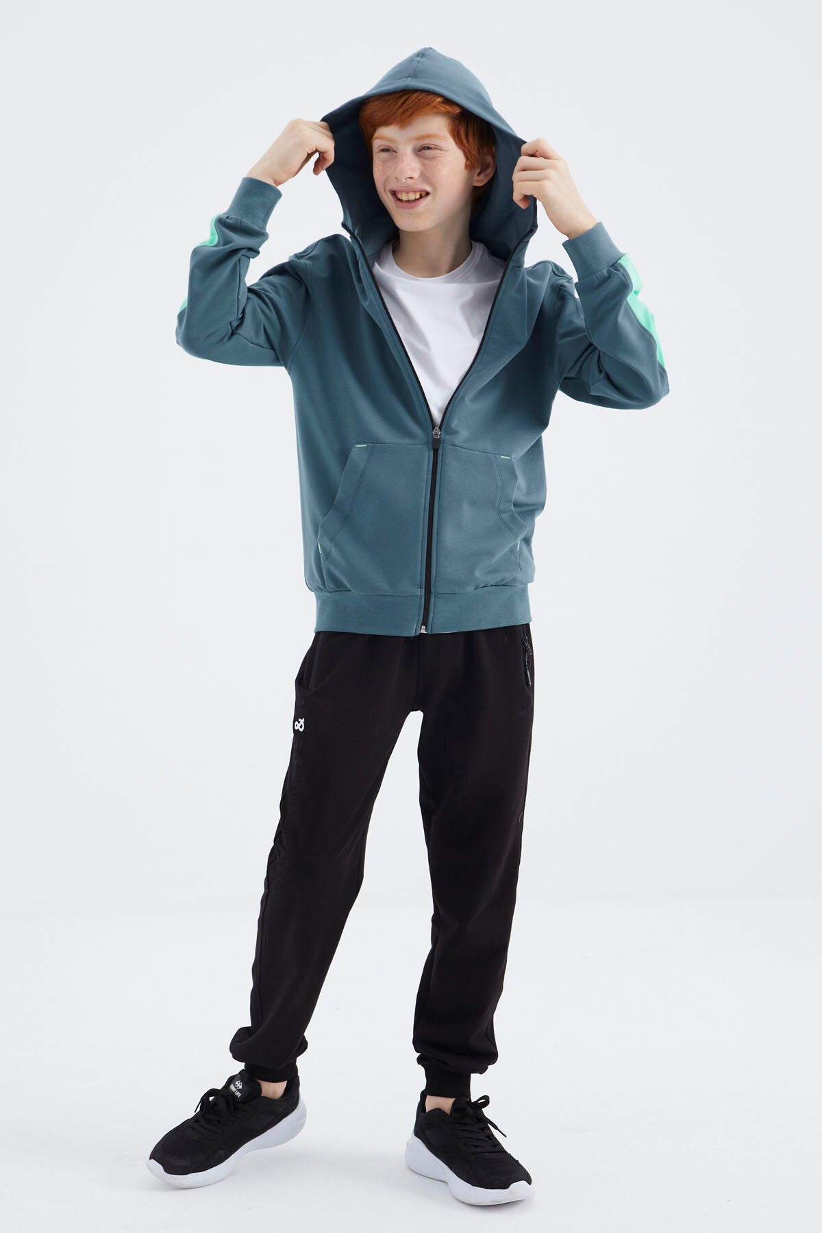 Orman Yeşili Fermuarlı Erkek Çocuk Sweatshirt - 11180