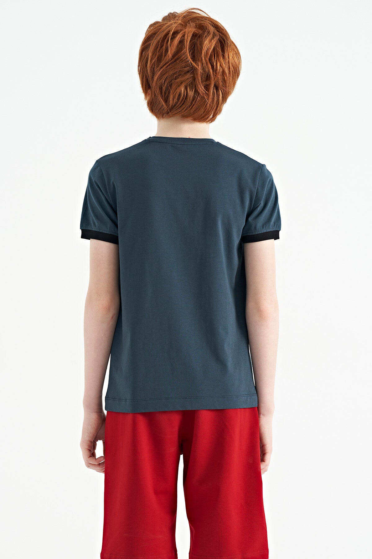 Orman Yeşili Minimal Yazı Baskılı Standart Kalıp O Yaka Erkek Çocuk T-Shirt - 11132