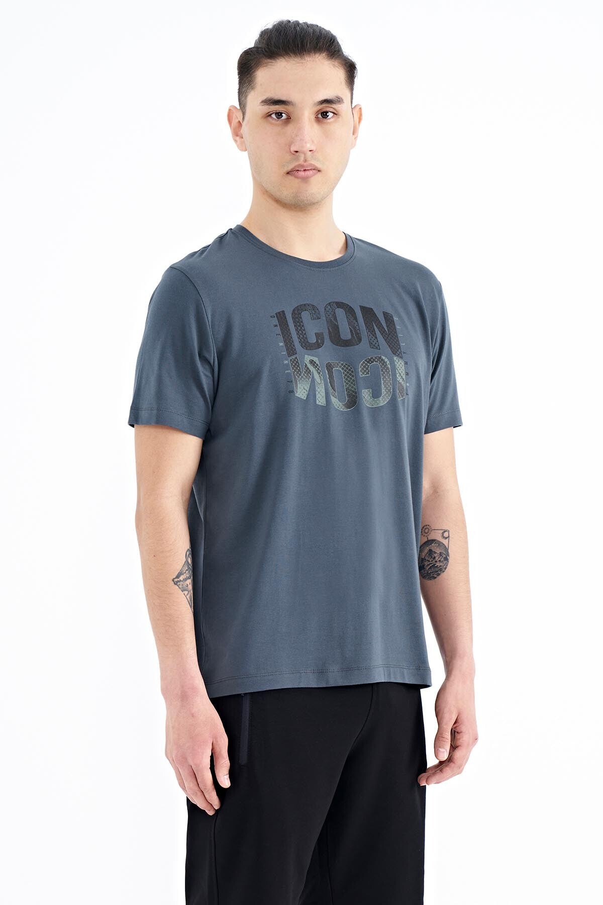 Orman Yeşili Yazı Baskılı O Yaka Standart Kalıp Erkek T-Shirt - 88174
