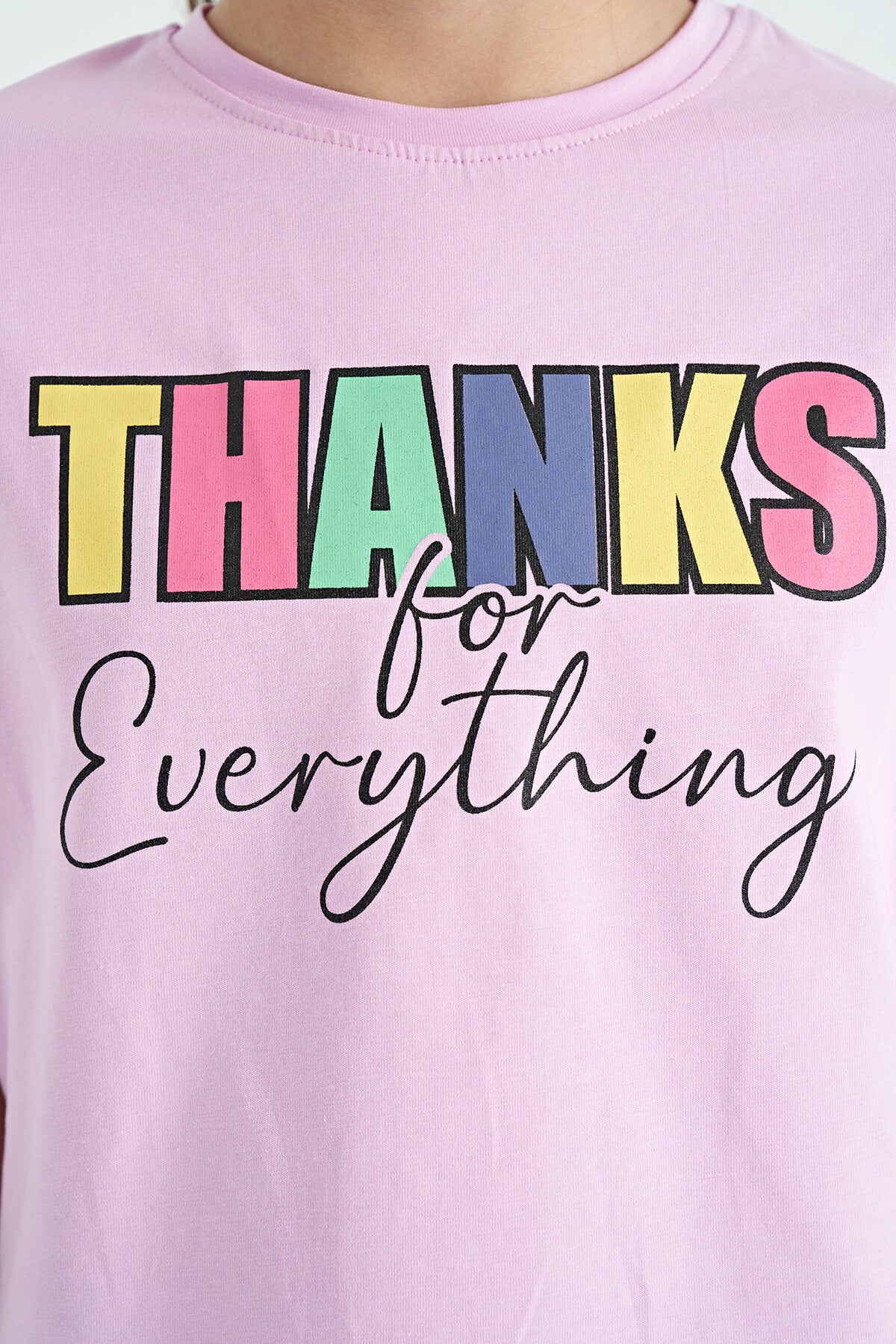 Pembe - Siyah Yazı Baskılı Oversize Kız Çocuk Crop Tayt Takım - 75133