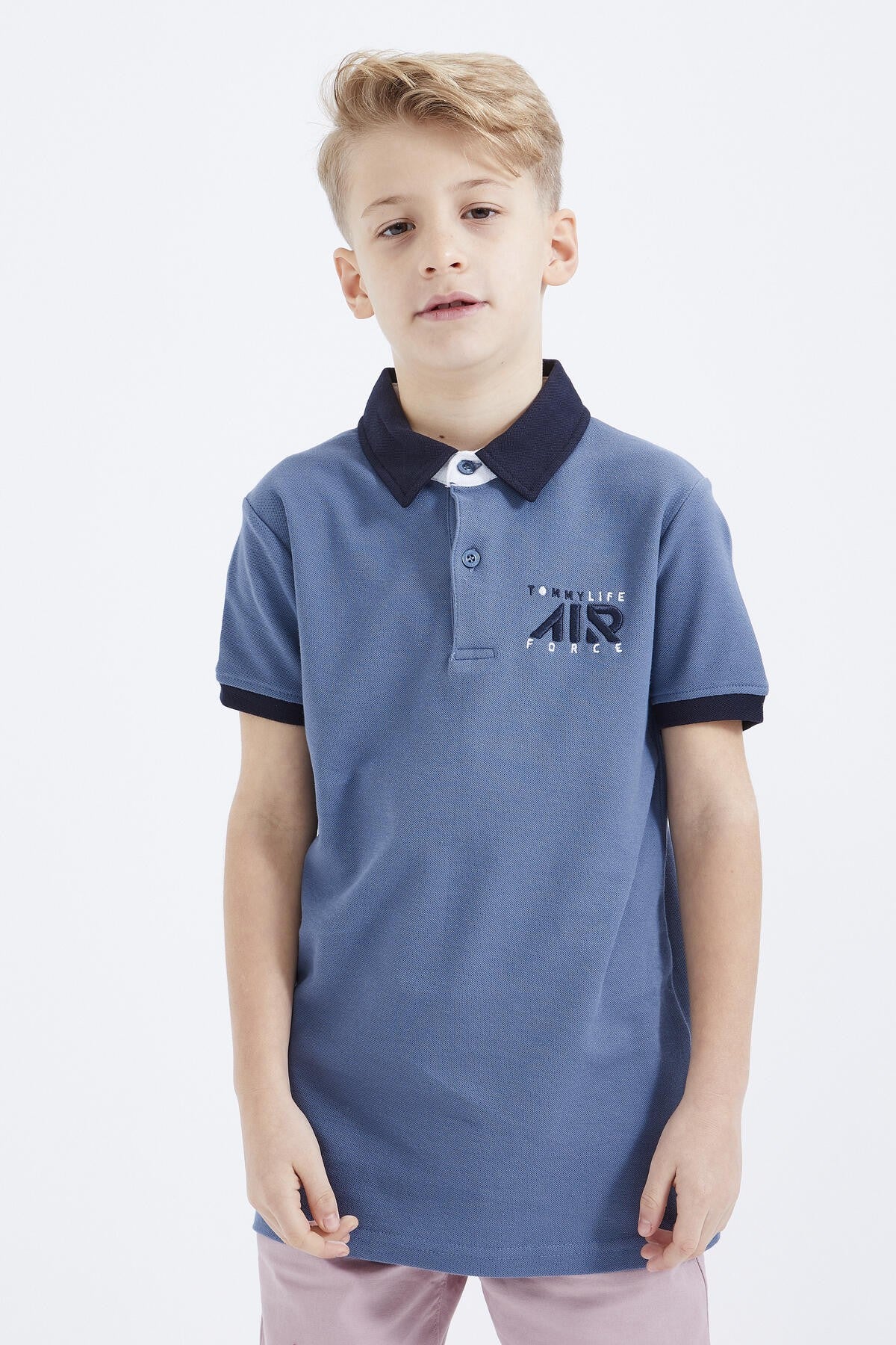 Petrol Air Yazılı Standart Kalıp Polo Yaka Erkek Çocuk T-Shirt - 10894