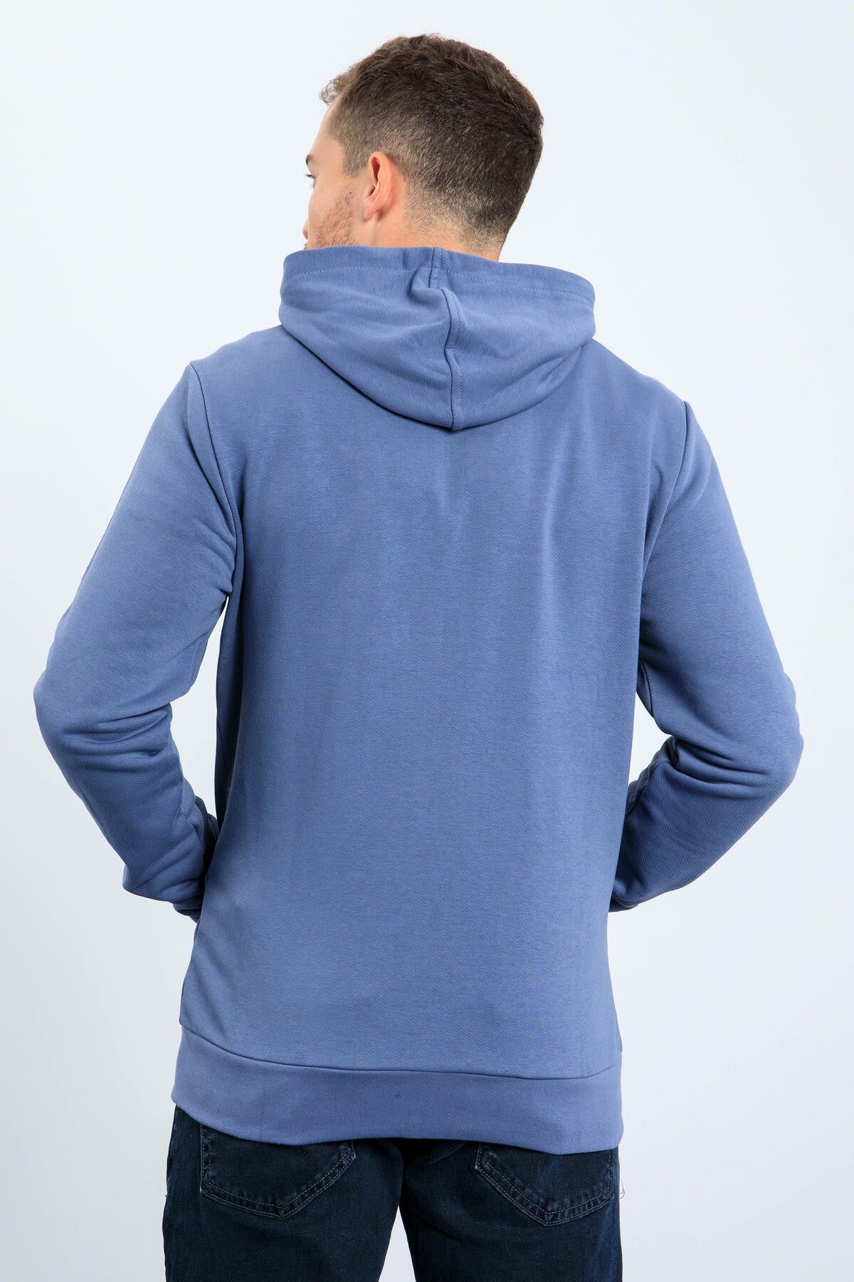 Petrol Basic Kapüşonlu Rahat Form Nakış Detaylı Fermuarlı Erkek Sweatshirt - 88035