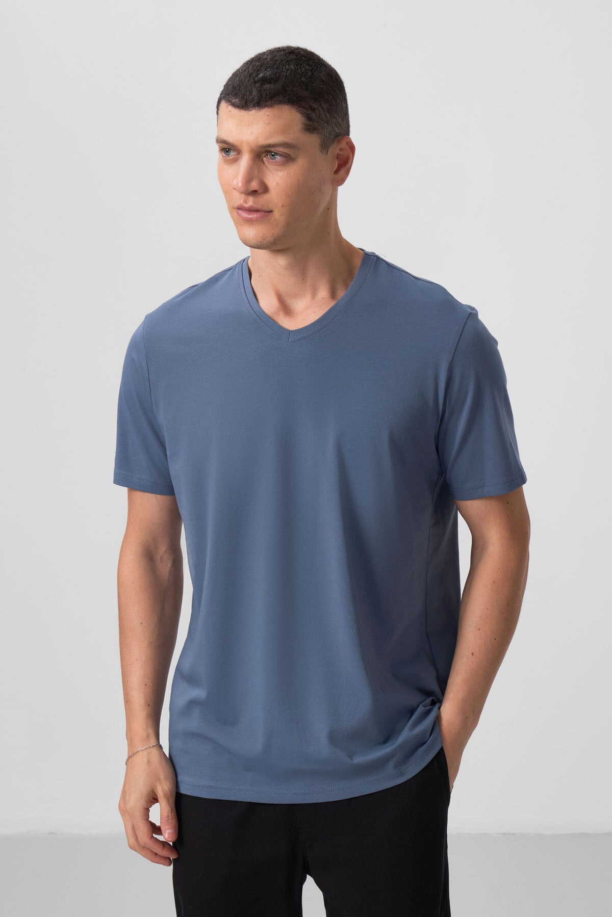 Petrol Basic Kısa Kol Standart Kalıp V Yaka Erkek T-Shirt - 87912