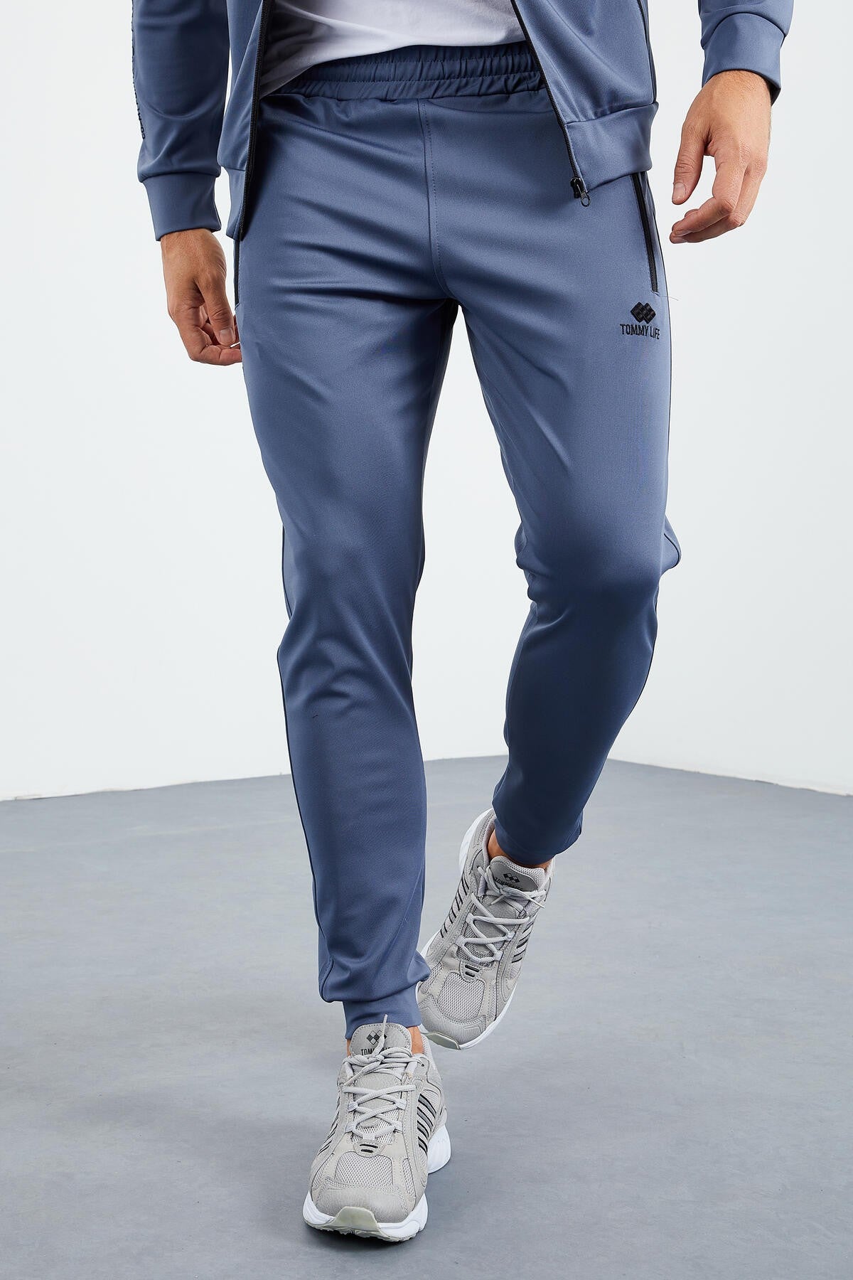 Petrol Dik Yaka Fermuarlı Standart Kalıp Manşetli Erkek Eşofman Takım - 85160