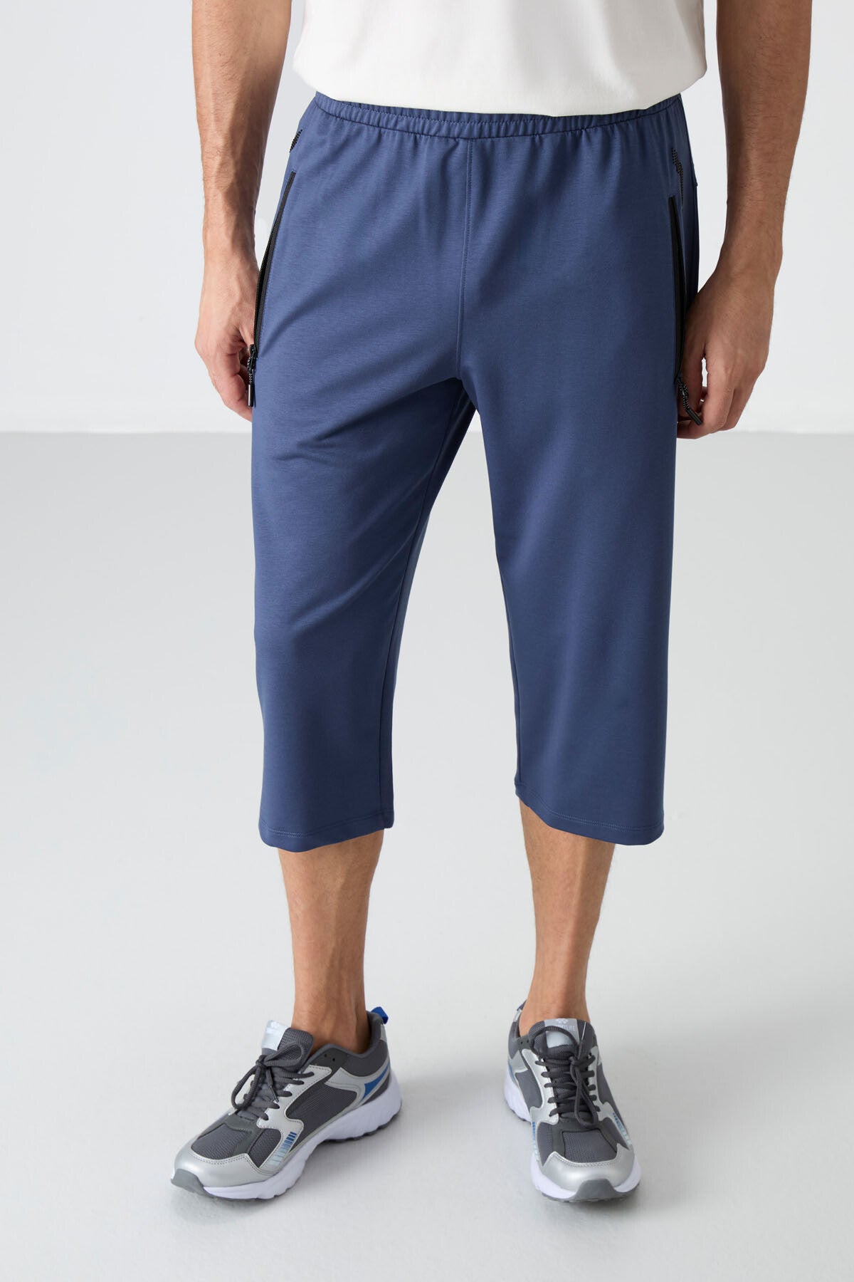 Petrol Fermuar Cepli Standart Kalıp Klasik Paça Erkek Kapri - 83091