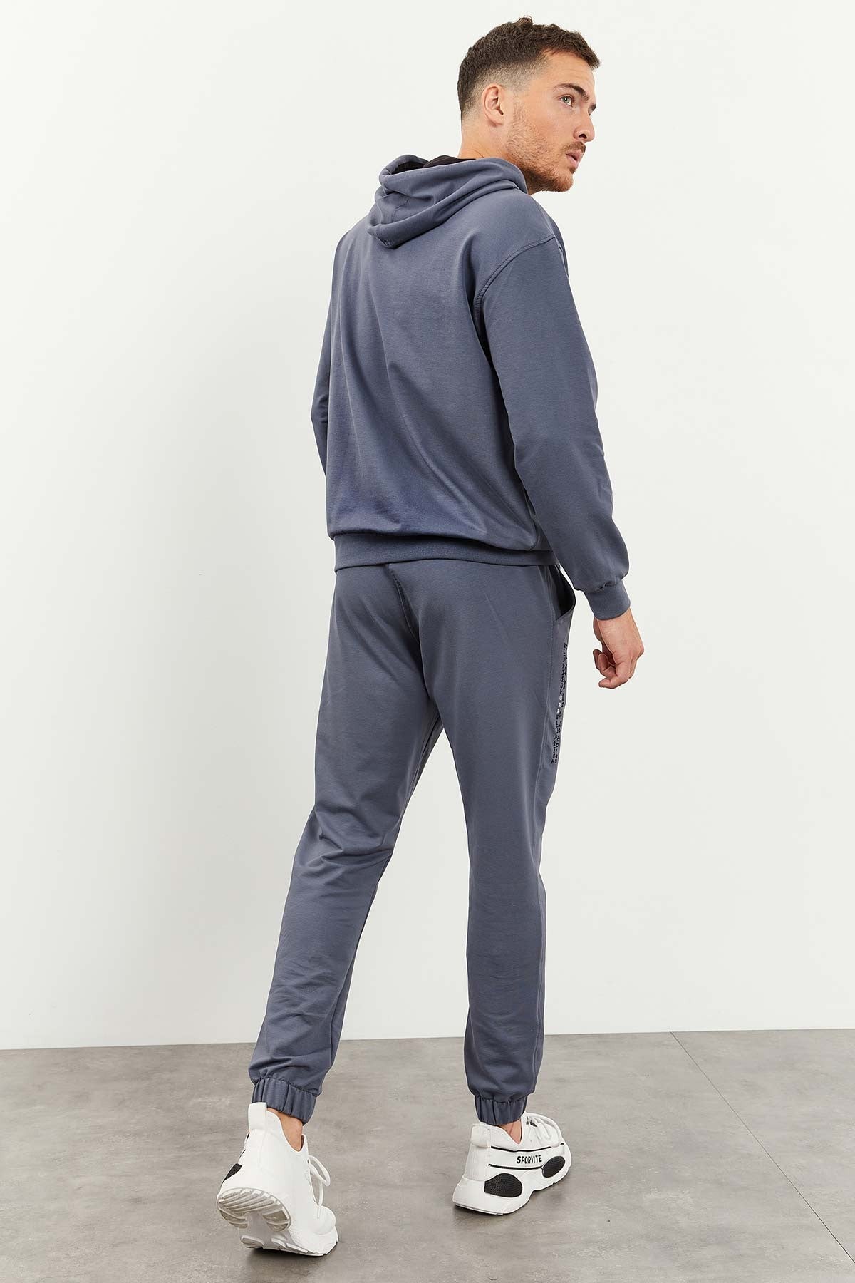 Petrol Kapüşonlu Kanguru Cep Lastik Paça Erkek Oversize Eşofman Takımı - 85117