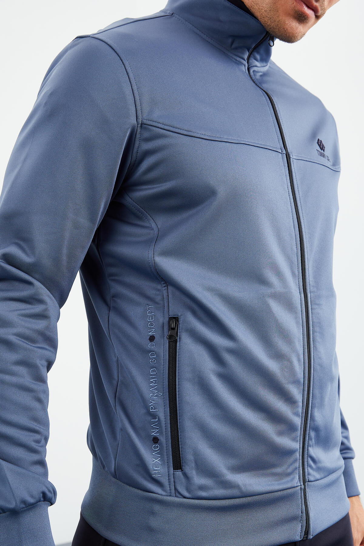 Petrol - Lacivert Dik Yaka Fermuarlı Standart Kalıp Klasik Paça Erkek Eşofman Takımı - 85162