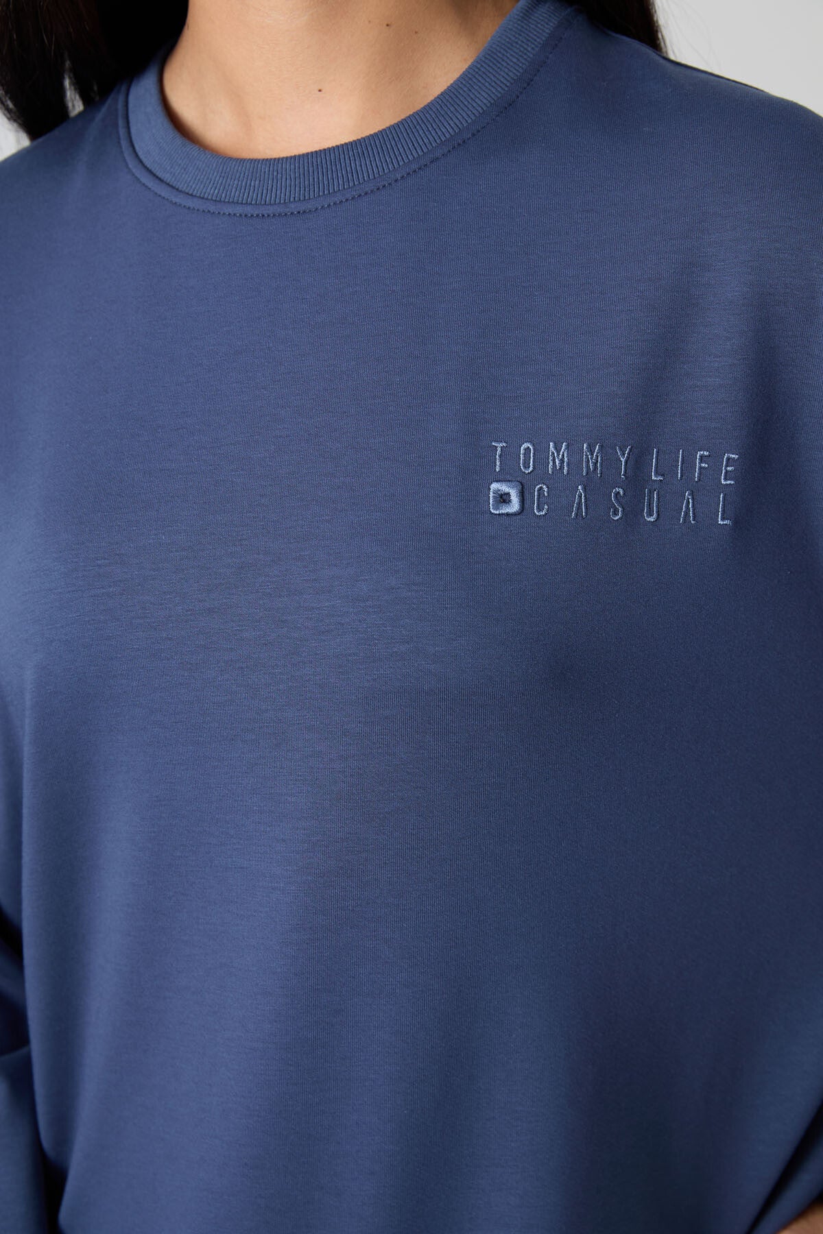 Petrol Basic Pamuklu O Yaka Oversize Lastik Paça Kadın Eşofman Takım - 95287