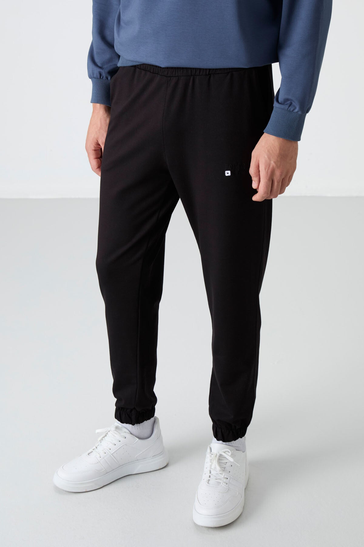 Petrol - Siyah Casual O Yaka Lastik Paça Pamuklu Erkek Oversize Eşofman Takımı - 85120