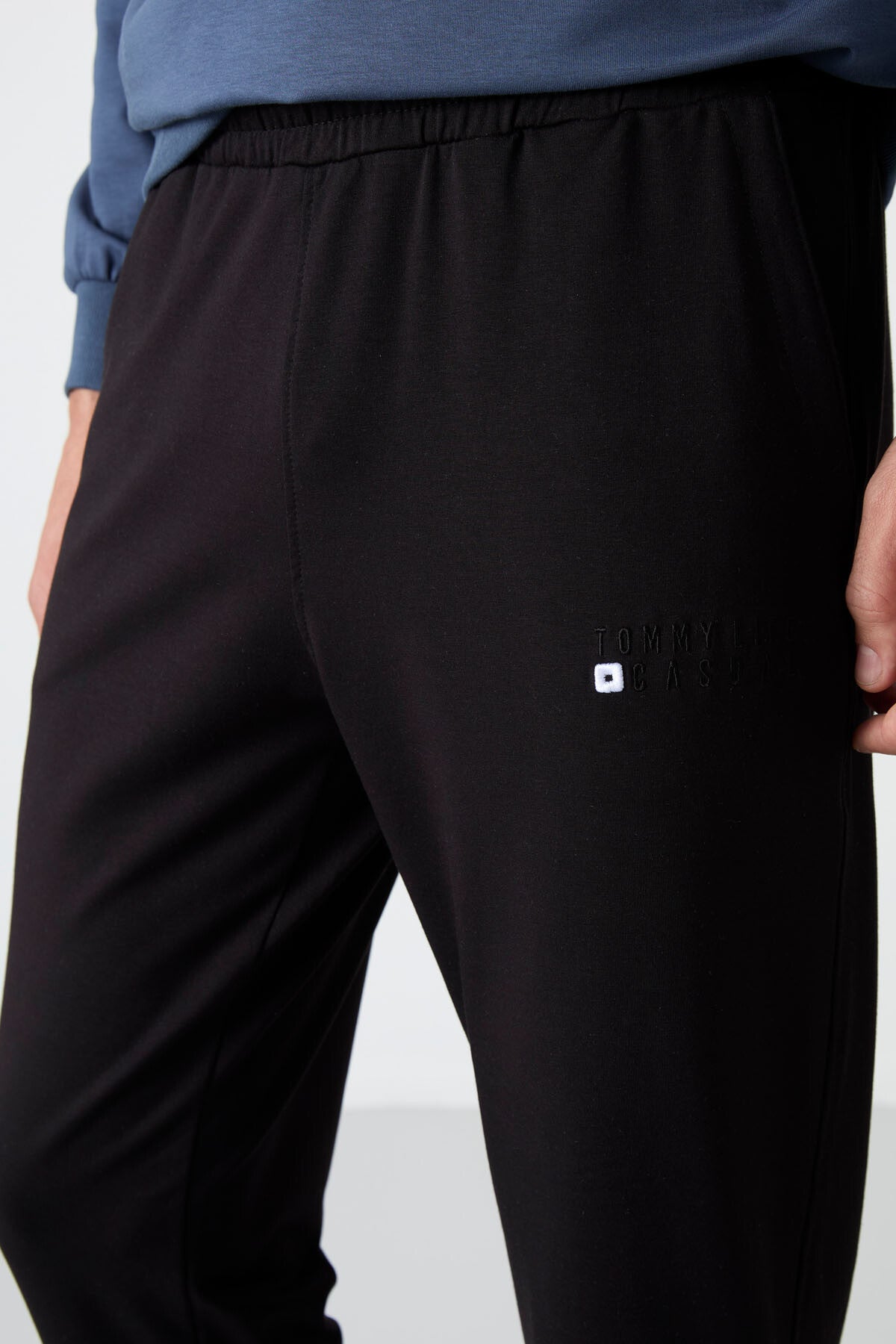 Petrol - Siyah Casual O Yaka Lastik Paça Pamuklu Erkek Oversize Eşofman Takımı - 85120