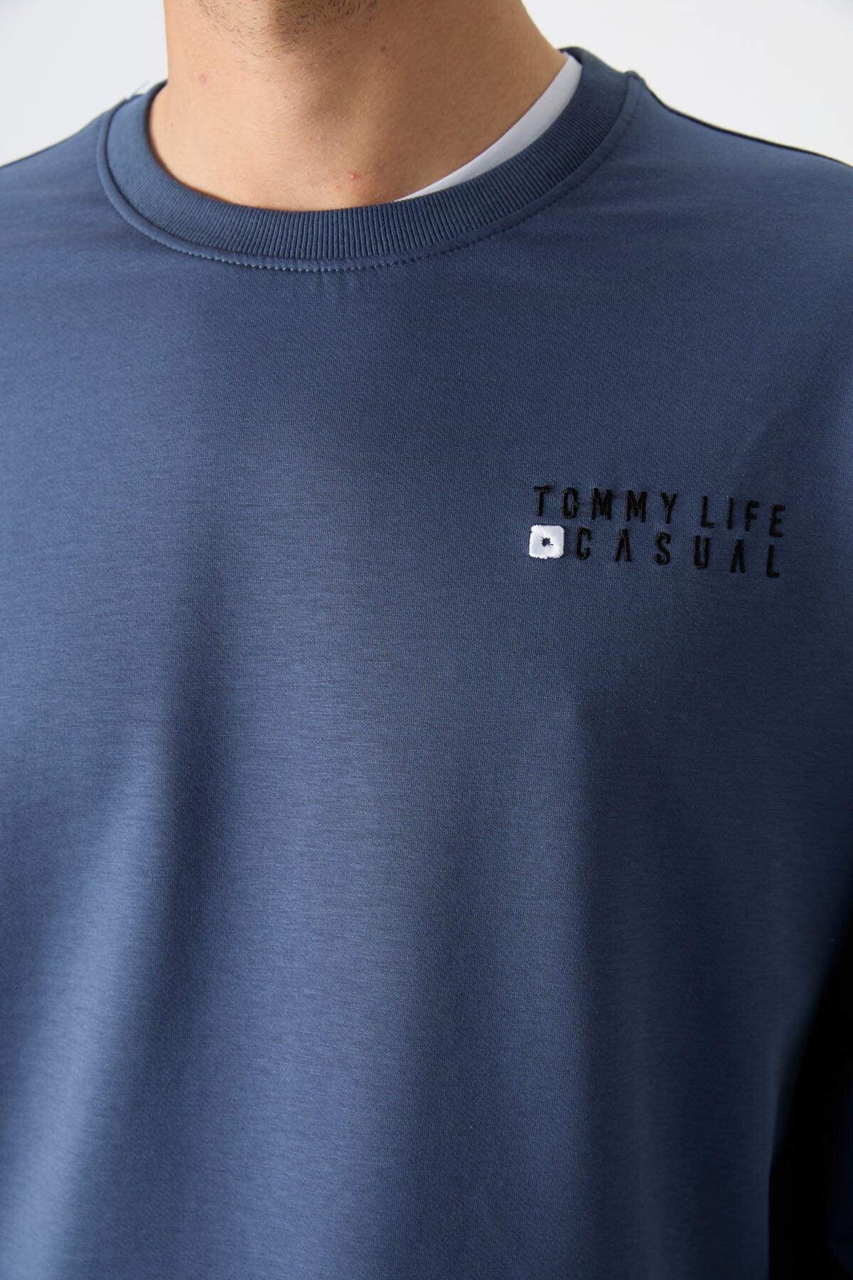 Petrol - Siyah Casual O Yaka Lastik Paça Pamuklu Erkek Oversize Eşofman Takımı - 85120