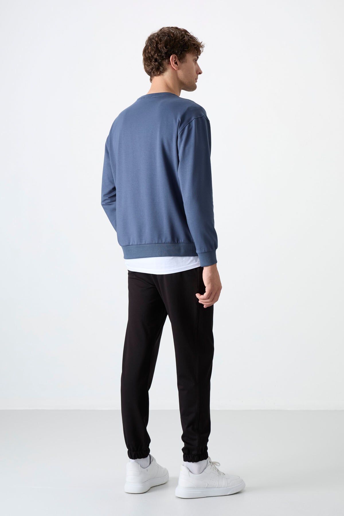 Petrol - Siyah Casual O Yaka Lastik Paça Pamuklu Erkek Oversize Eşofman Takımı - 85120