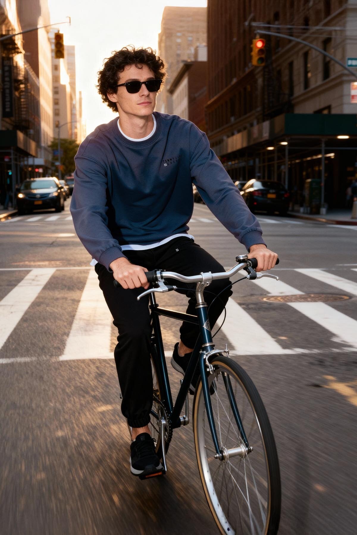 Petrol - Siyah Casual O Yaka Lastik Paça Pamuklu Erkek Oversize Eşofman Takımı - 85120