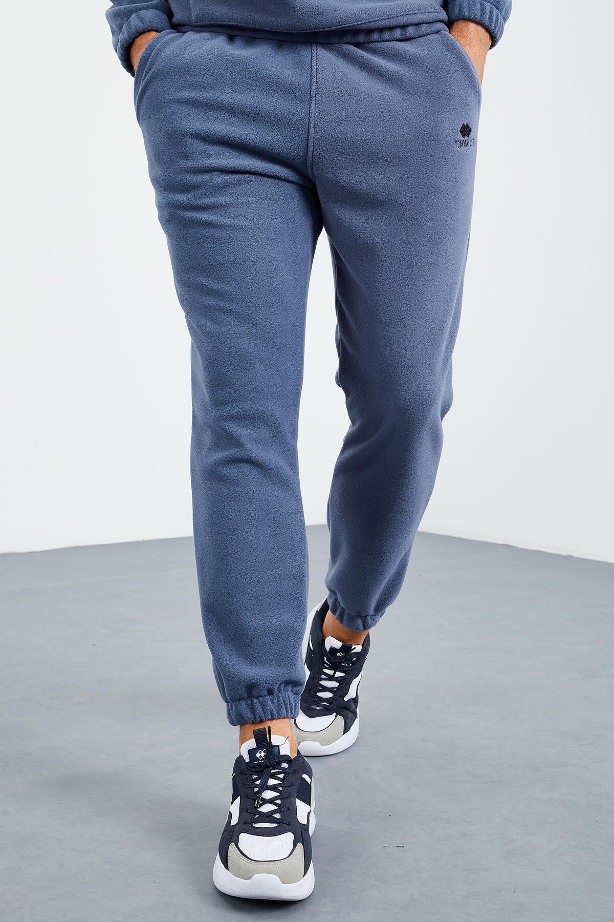 Petrol Yarım Fermuar Dik Yaka Lastik Paça Polar Erkek Eşofman Takımı - 85159