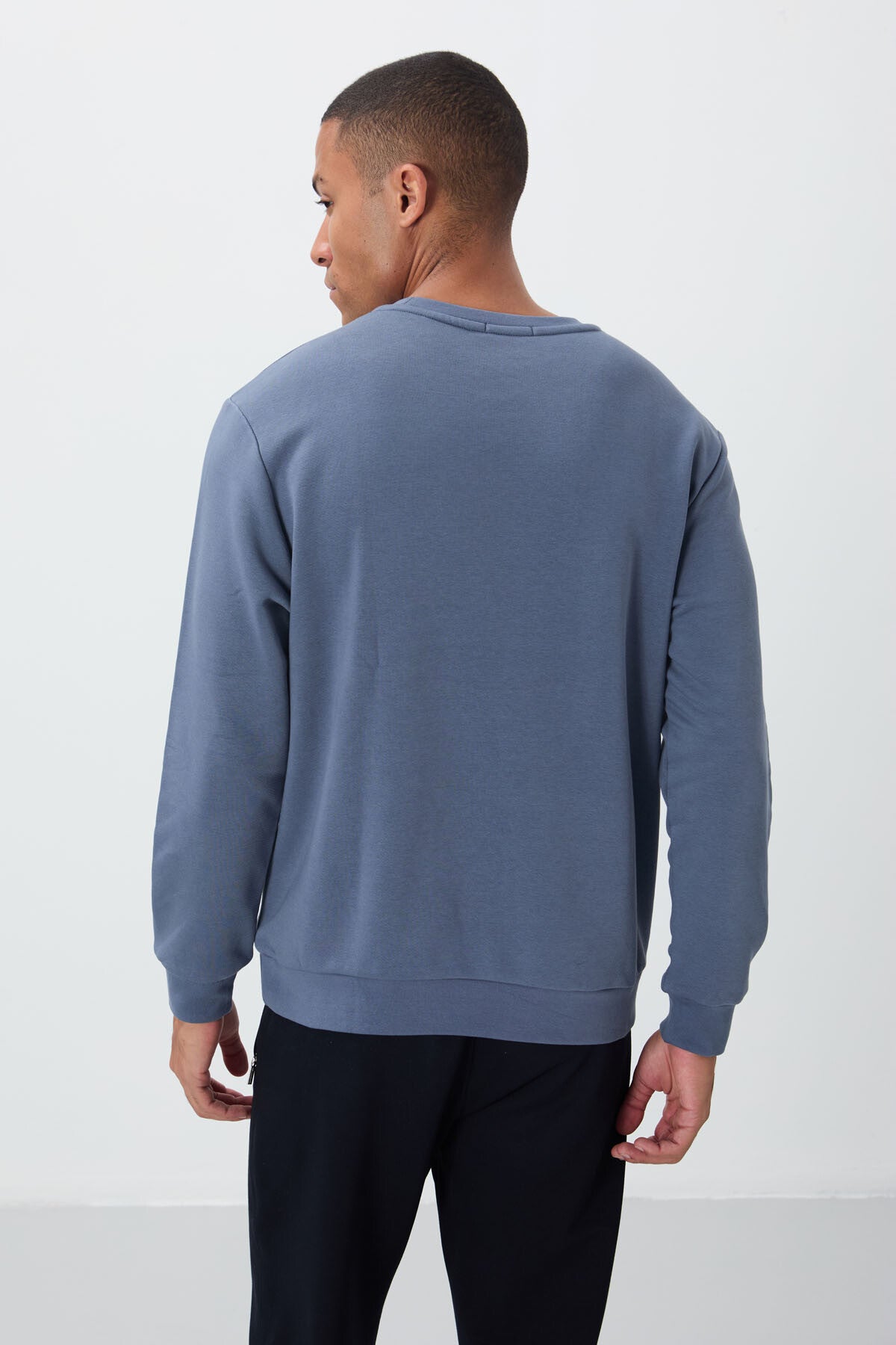 Petrol Yazı Nakışlı O Yaka Rahat Form İçi Polarlı Erkek Sweatshirt - 88020