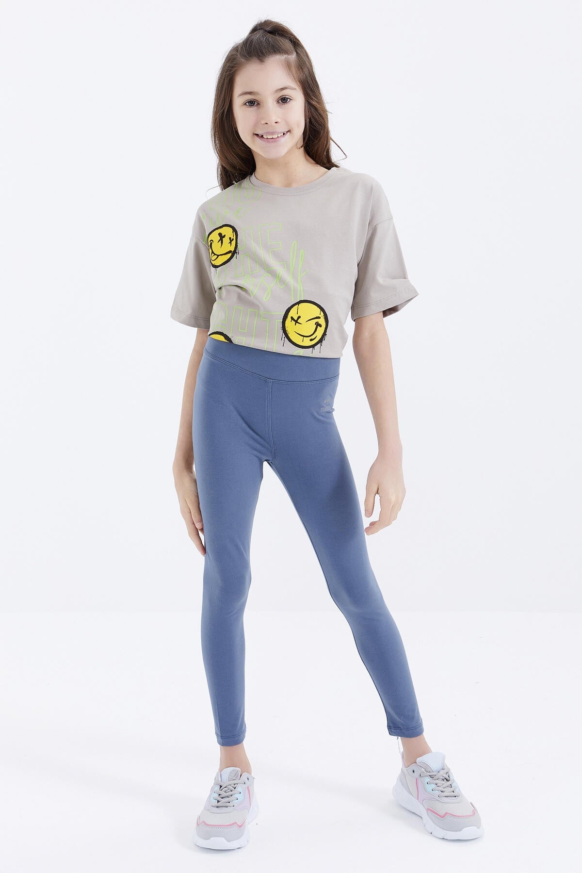 Petrol Yüksek Bel Dar Paça Kız Çocuk Tayt - 75047