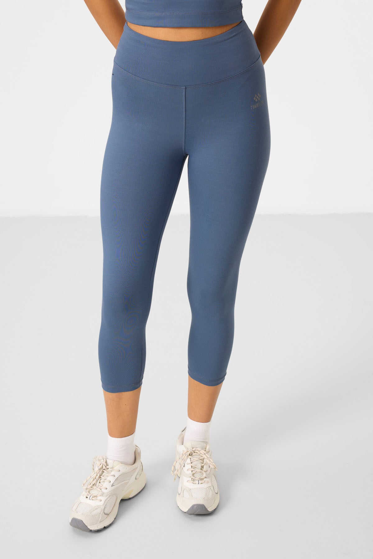 Petrol Yüksek Bel Kapri-Crop Atlet Slim Fit Kadın Tayt Takım - 95284