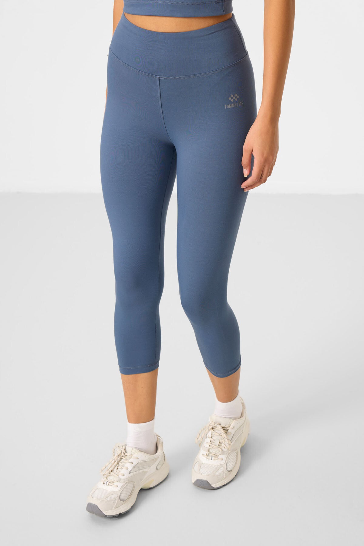 Petrol Yüksek Bel Kapri-Crop Atlet Slim Fit Kadın Tayt Takım - 95284