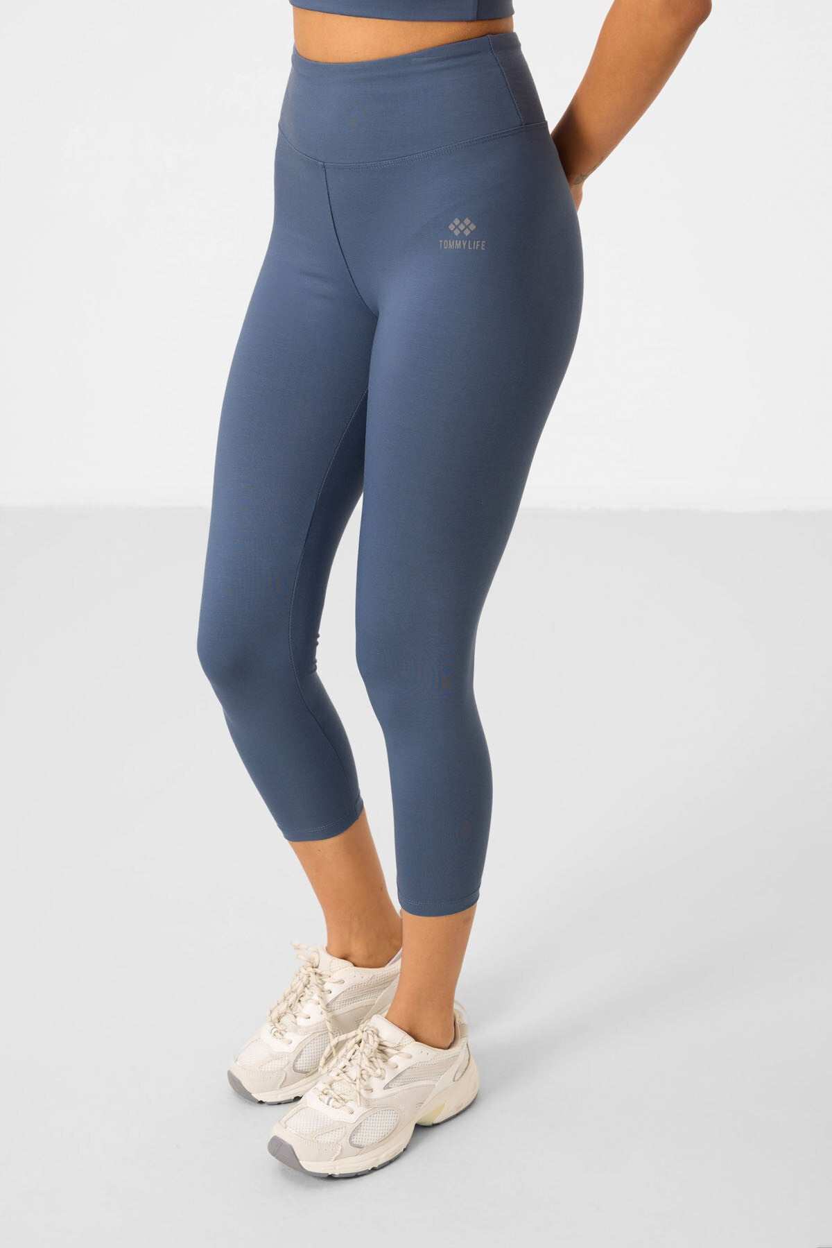 Petrol Yüksek Bel Kapri-Crop T-Shirt Slim Fit Kadın Tayt Takım - 95285