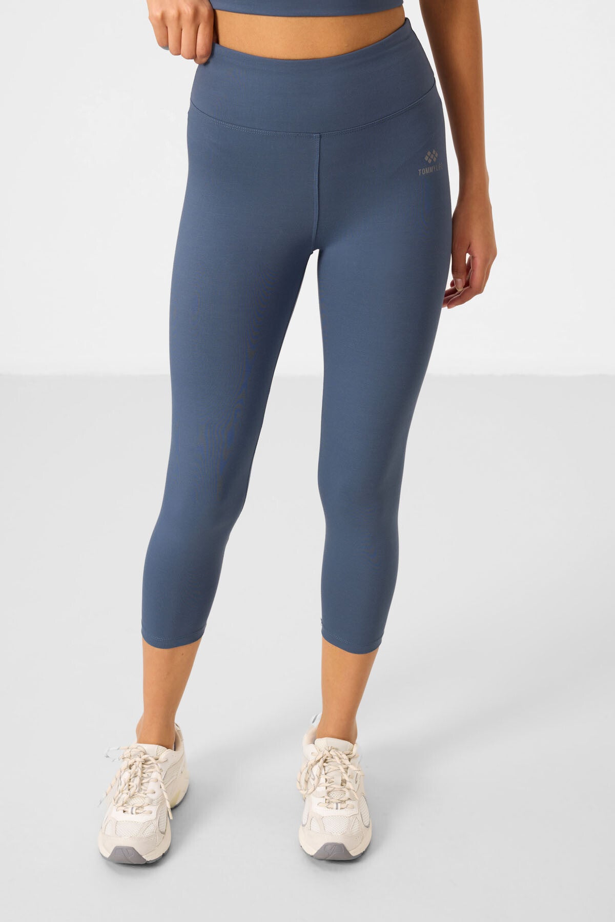 Petrol Yüksek Bel Kapri-Crop T-Shirt Slim Fit Kadın Tayt Takım - 95285