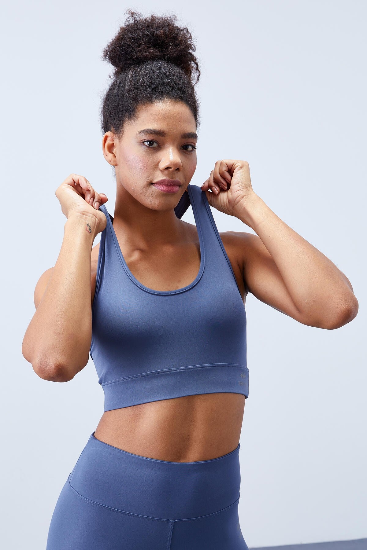 Petrol Yüksek Bel Toparlayıcı Çapraz Sırt Detaylı Slim Fit Kadın Tayt Takım - 95283