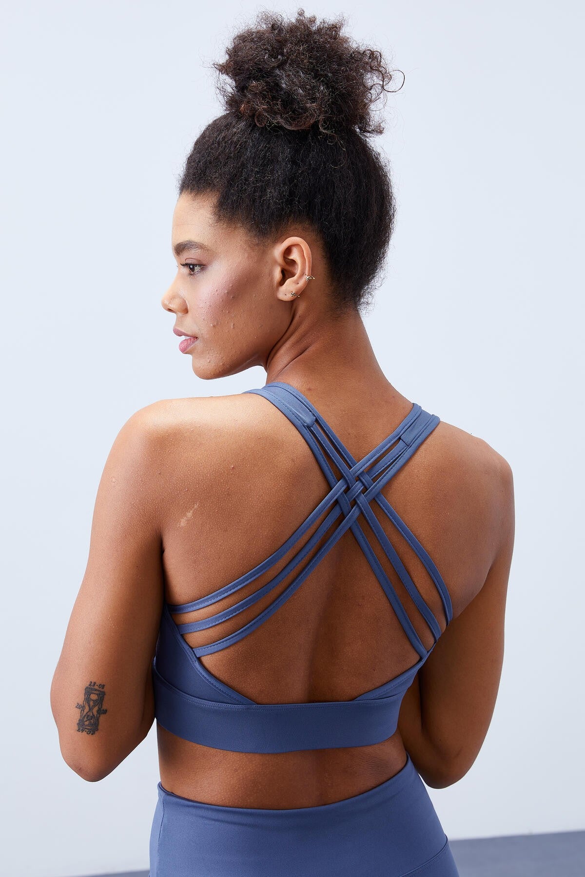 Petrol Yüksek Bel Toparlayıcı Çapraz Sırt Detaylı Slim Fit Kadın Tayt Takım - 95283