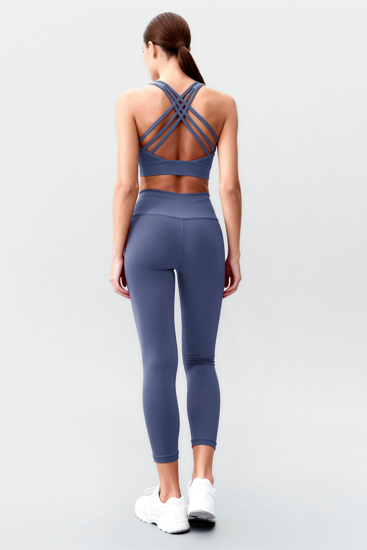 Petrol Yüksek Bel Toparlayıcı Çapraz Sırt Detaylı Slim Fit Kadın Tayt Takım - 95283