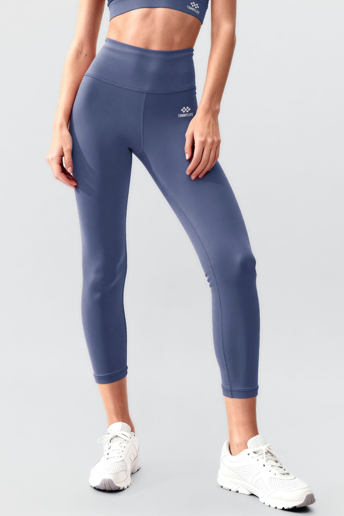 Petrol Yüksek Bel Toparlayıcı Çapraz Sırt Detaylı Slim Fit Kadın Tayt Takım - 95283