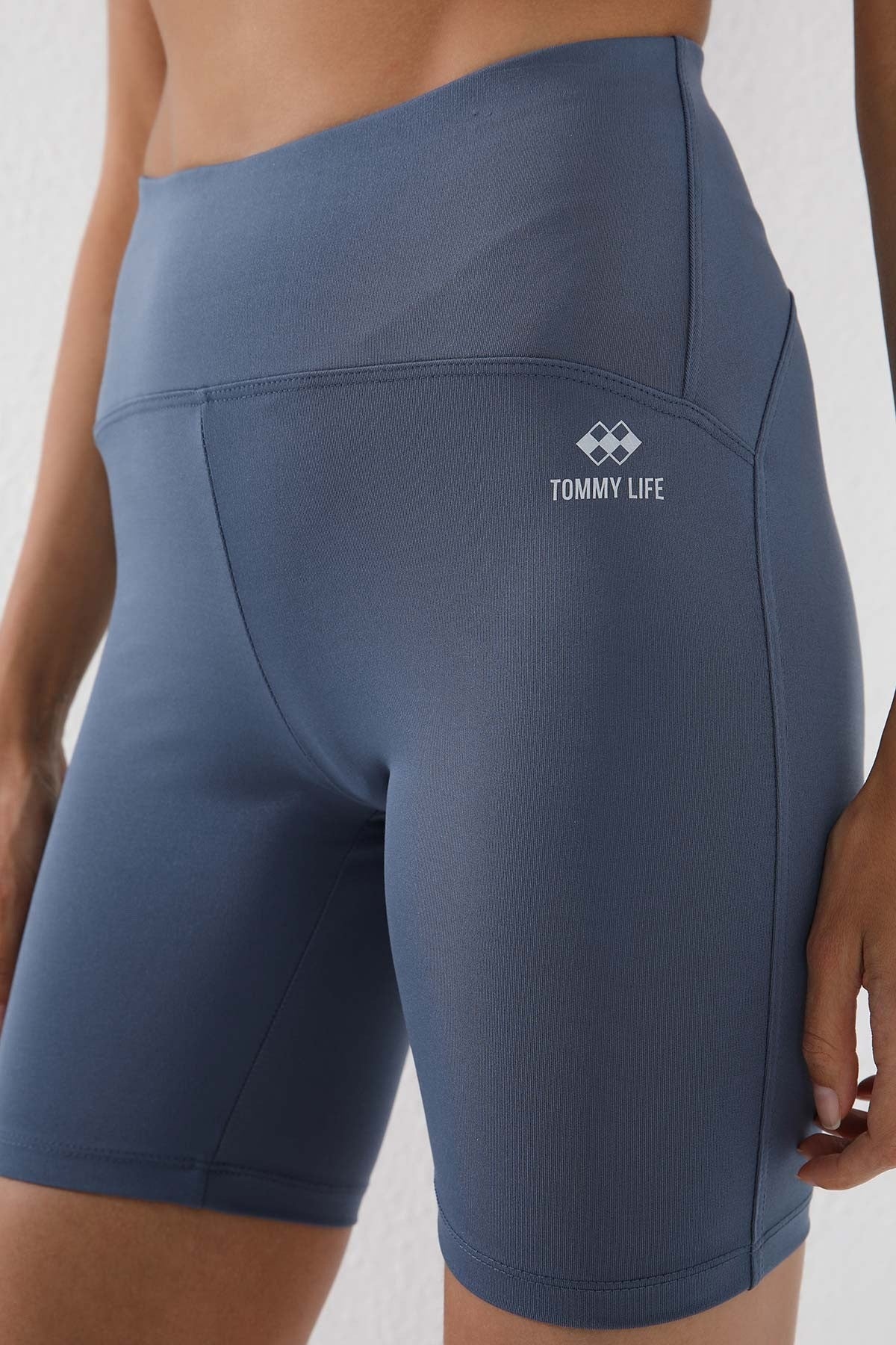 Petrol Yüksek Bel Toparlayıcı Kısa Biker Kadın Tayt - 91007