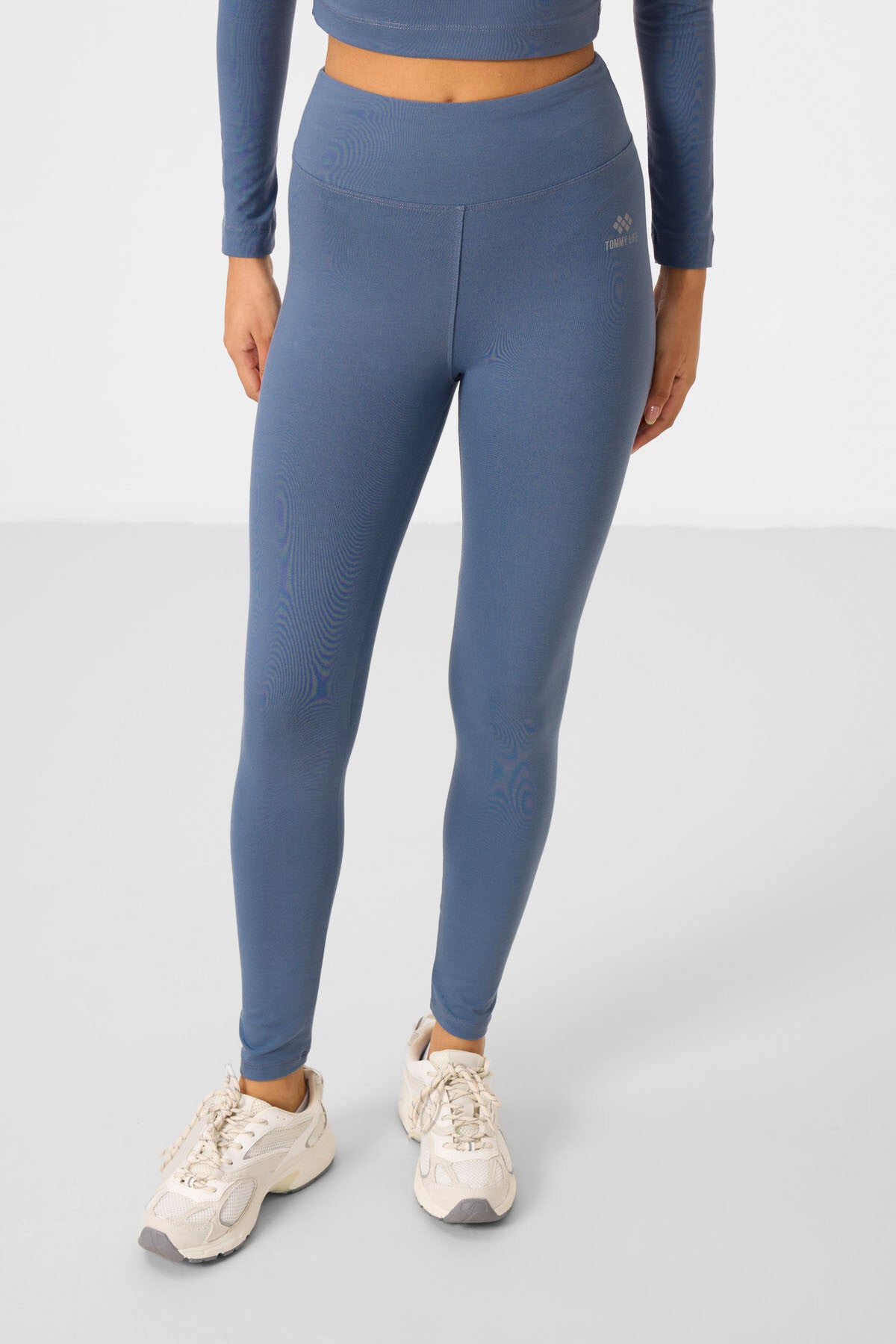 Petrol Yüksek Bel Uzun Kollu Slim Fit Crop Top Kadın Tayt Takım - 95286