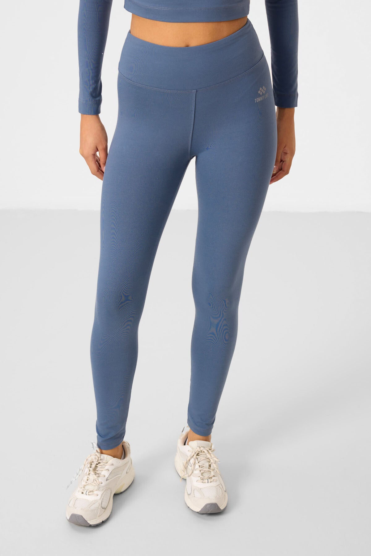 Petrol Yüksek Bel Uzun Kollu Slim Fit Crop Top Kadın Tayt Takım - 95286