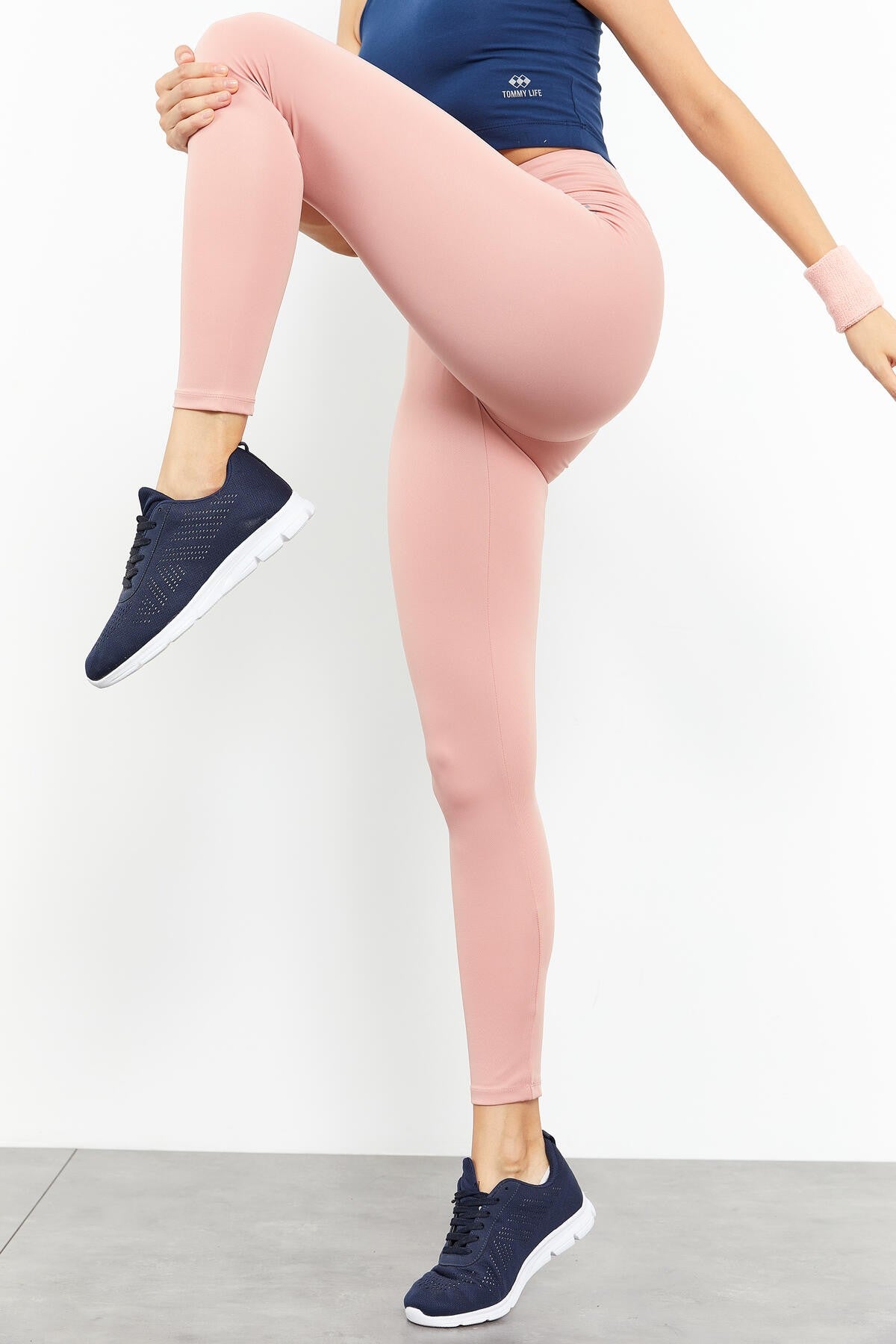 Pudra Yüksek Bel Streç Slim Fit Dar Paça Kadın Tayt - 94545