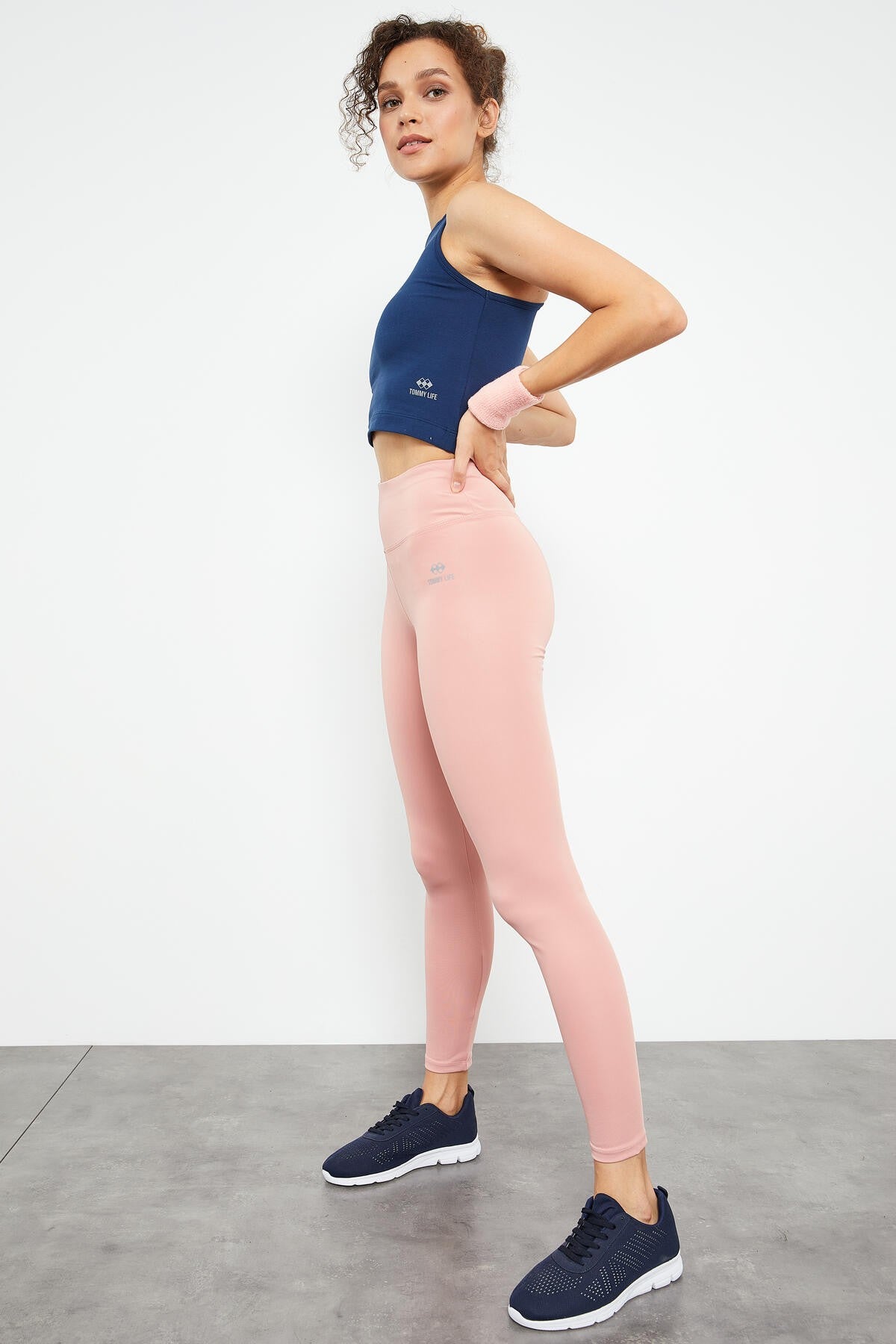 Pudra Yüksek Bel Streç Slim Fit Dar Paça Kadın Tayt - 94545