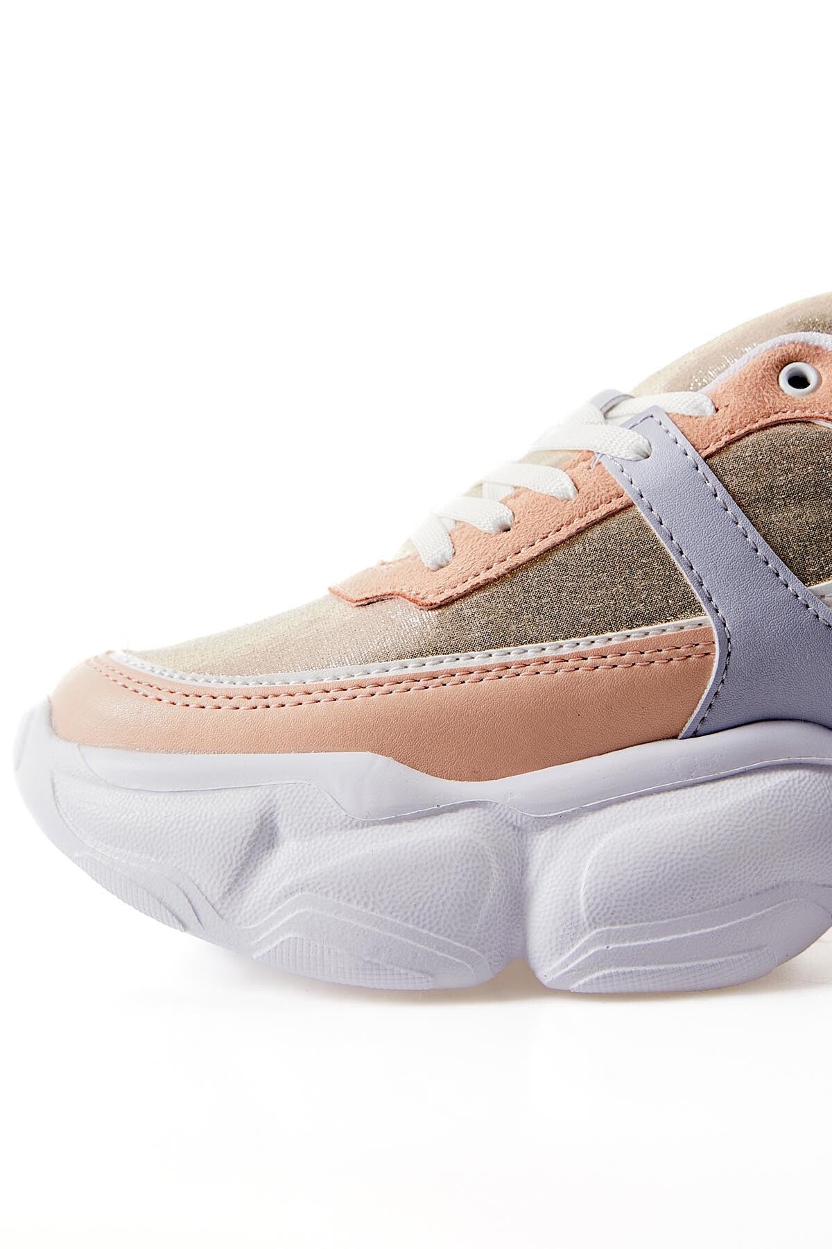 Pudra Yüksek Tabanlı Bağcıklı Renk Geçişli Suni Deri Kadın Spor Ayakkabı - 89206